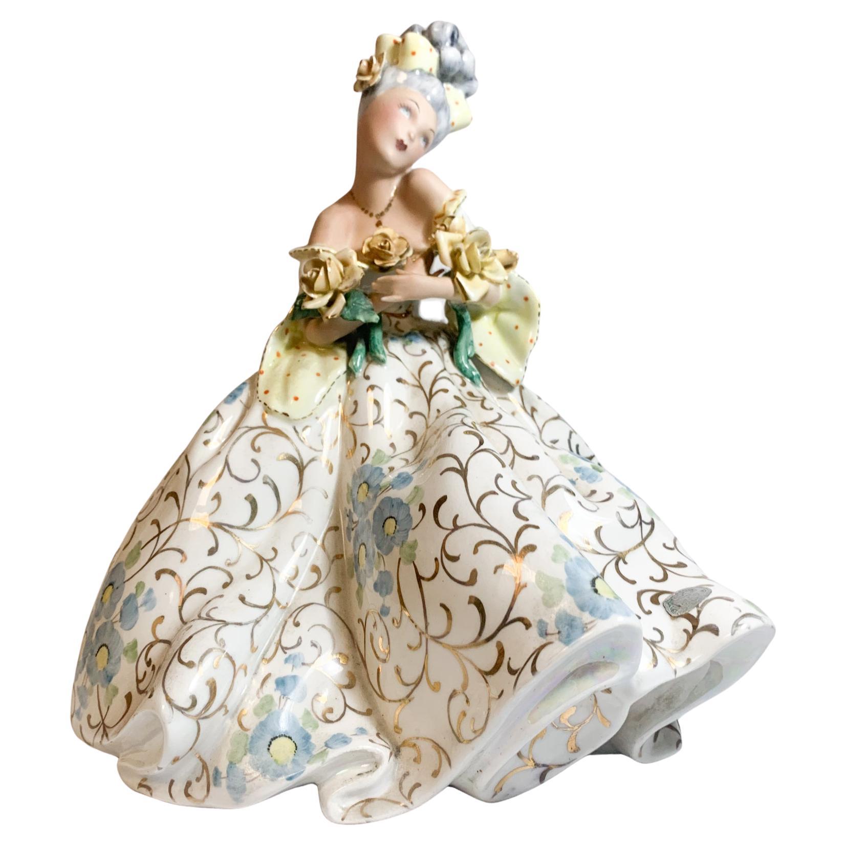 Ceramic Statue of a Lady with Iridescent Details by Tiziano Galli from the 1950s For Sale