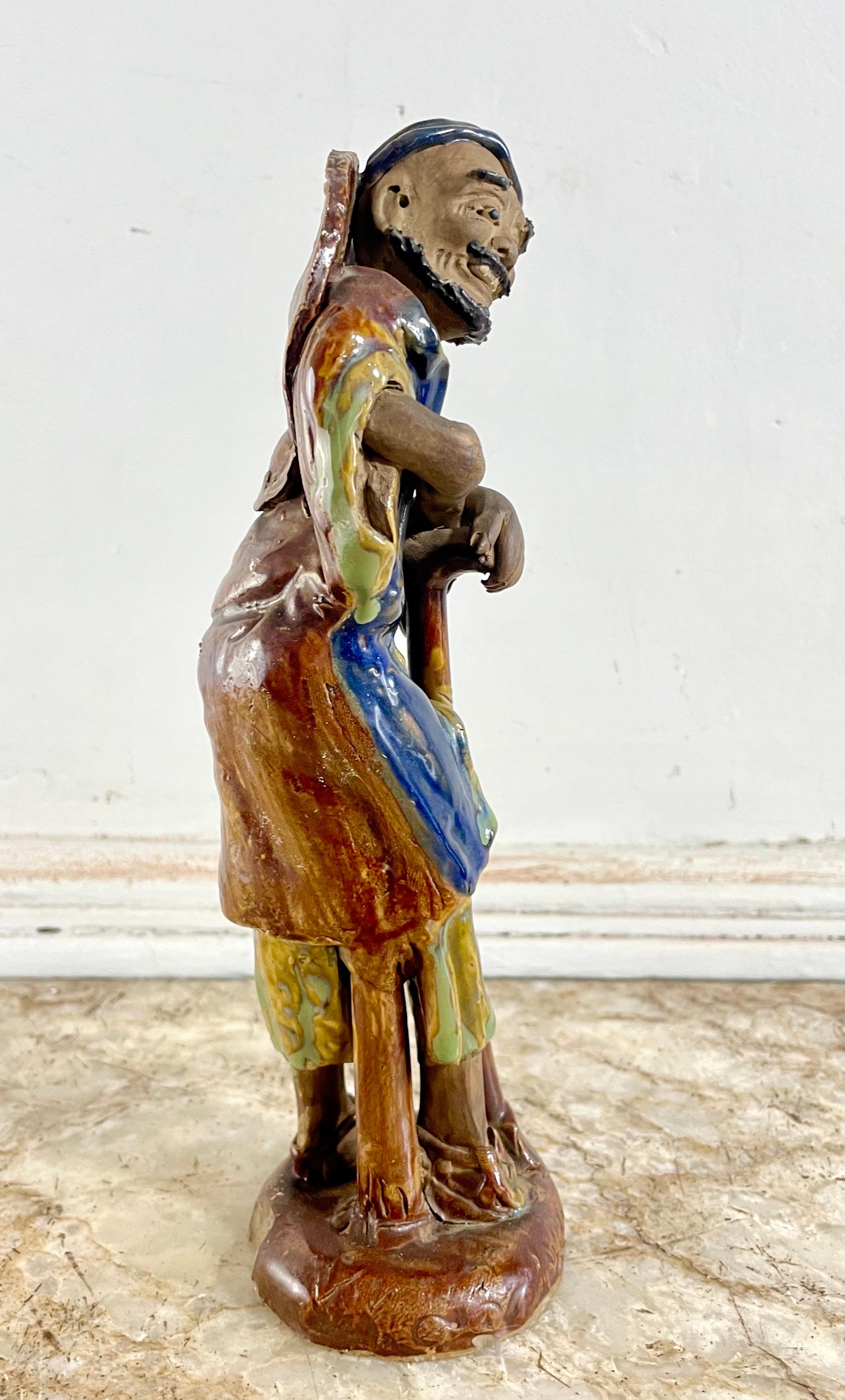 Ceramic Statuette Representing Immortal Li Tieguai Yellow Blue China 19thCentury In Good Condition For Sale In Beuzevillette, FR