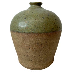 Ceramic Stone Pottery Earth Green Bud Weed Vase Signed Dick Moose, 1970s Ceramic Stone Pottery Earth Green Bud Weed Vase Signed Dick Moose, 1970s
