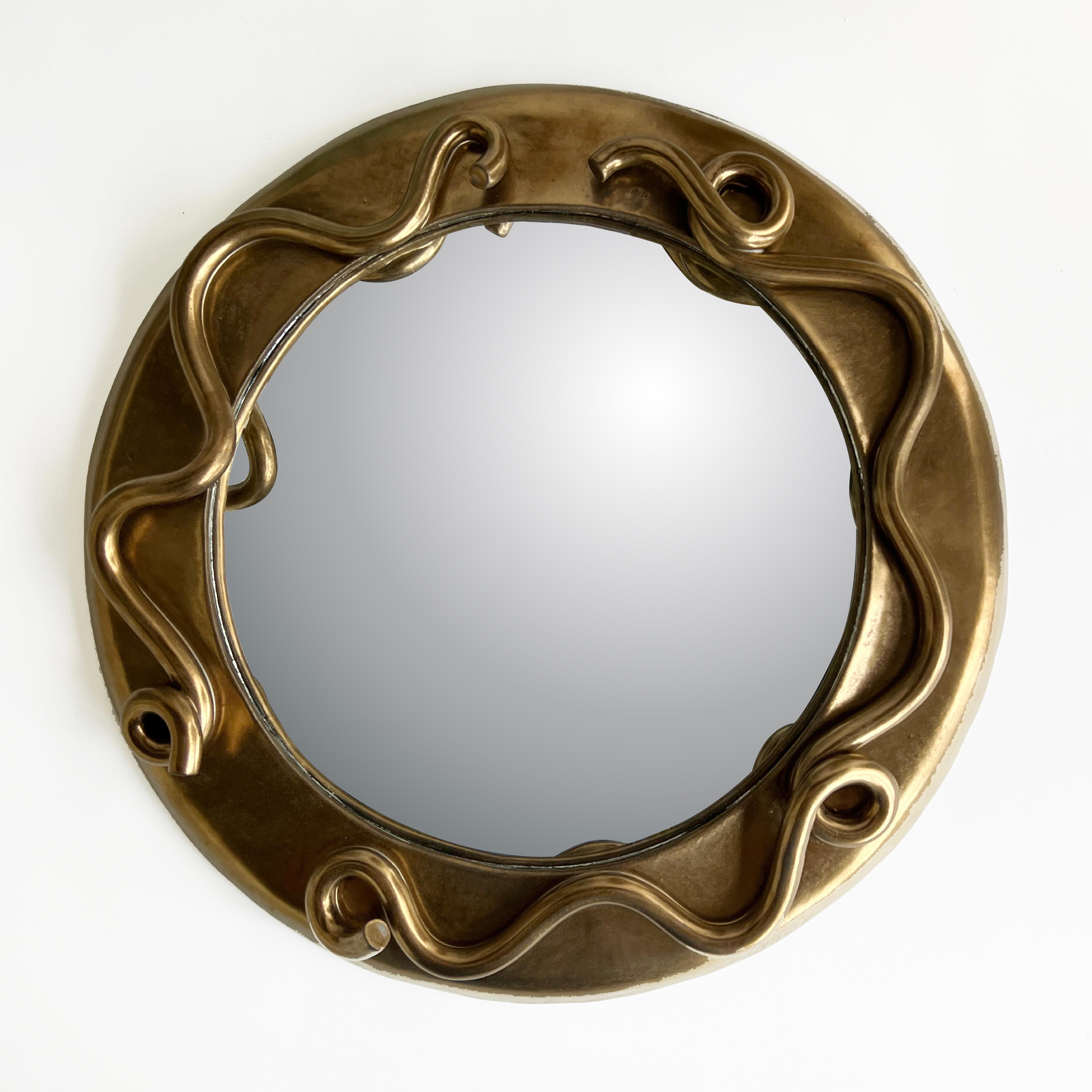 Ceramic Stoneware Abstract Convex Mirror in Metallic Bronze by Keavy Murphree In New Condition For Sale In Nashville, TN