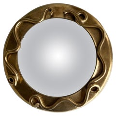 Ceramic Stoneware Abstract Convex Mirror in Metallic Bronze by Keavy Murphree