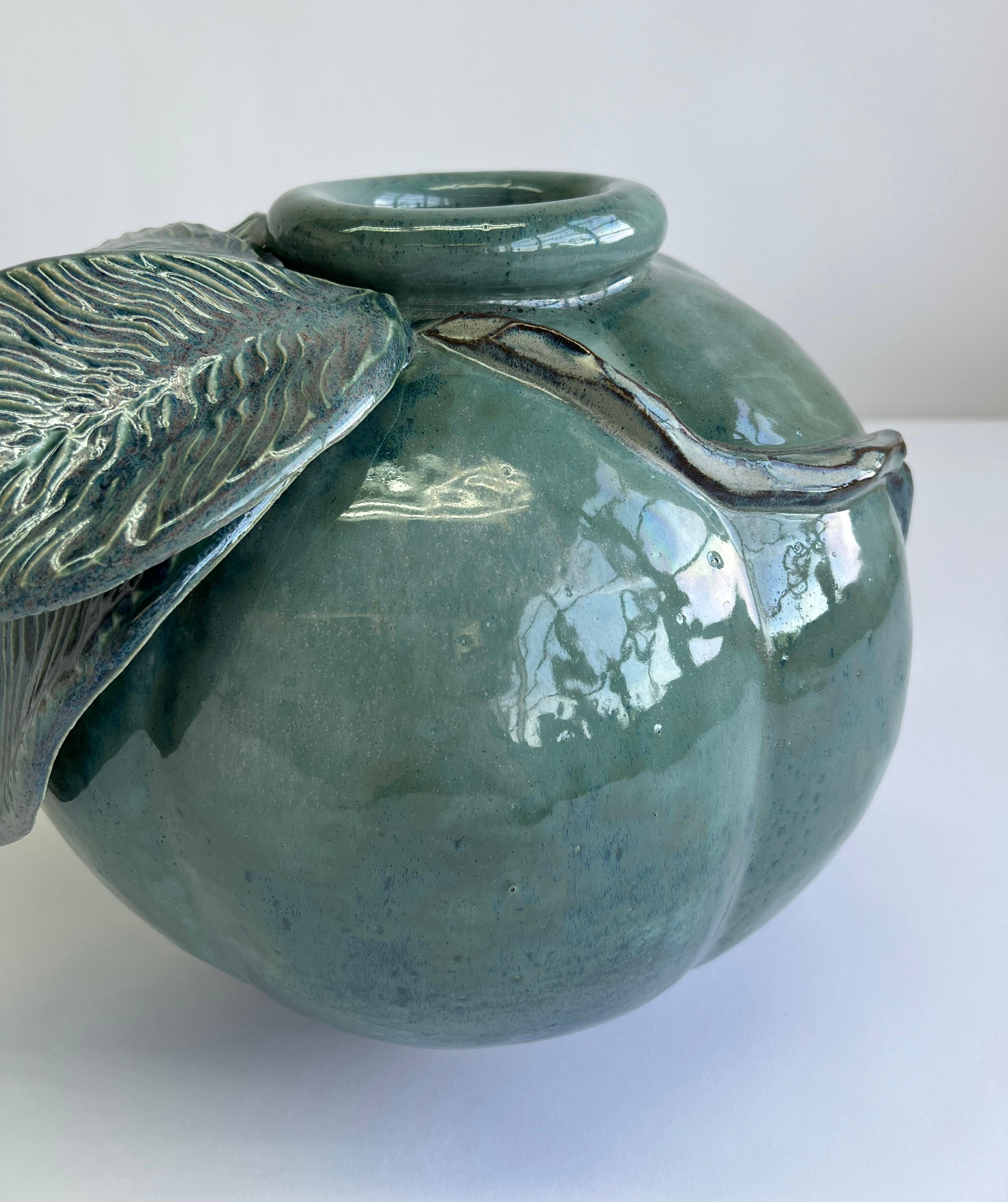Hand-Carved Ceramic Stoneware Blue Organic Vase - 