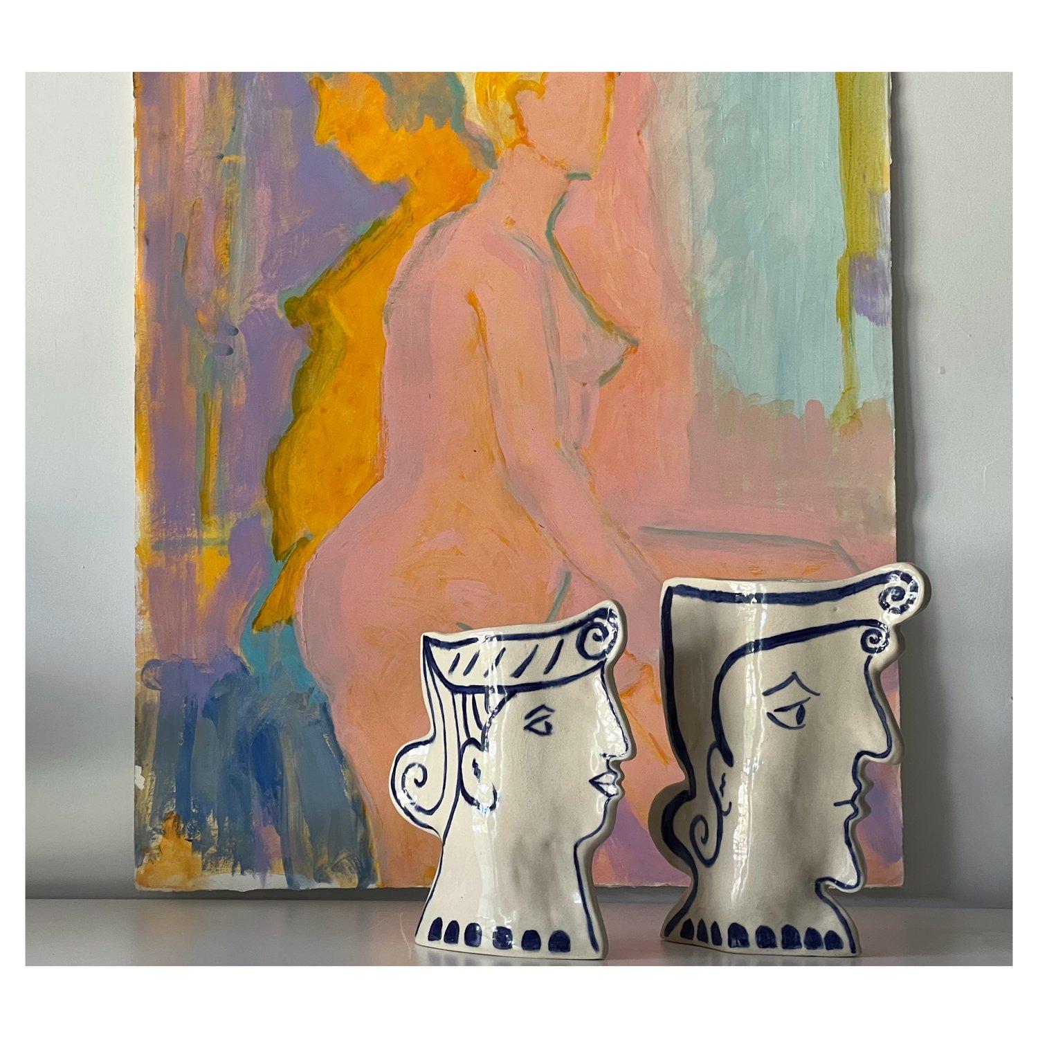 Ceramic Stoneware Face Vases - a Pair 6