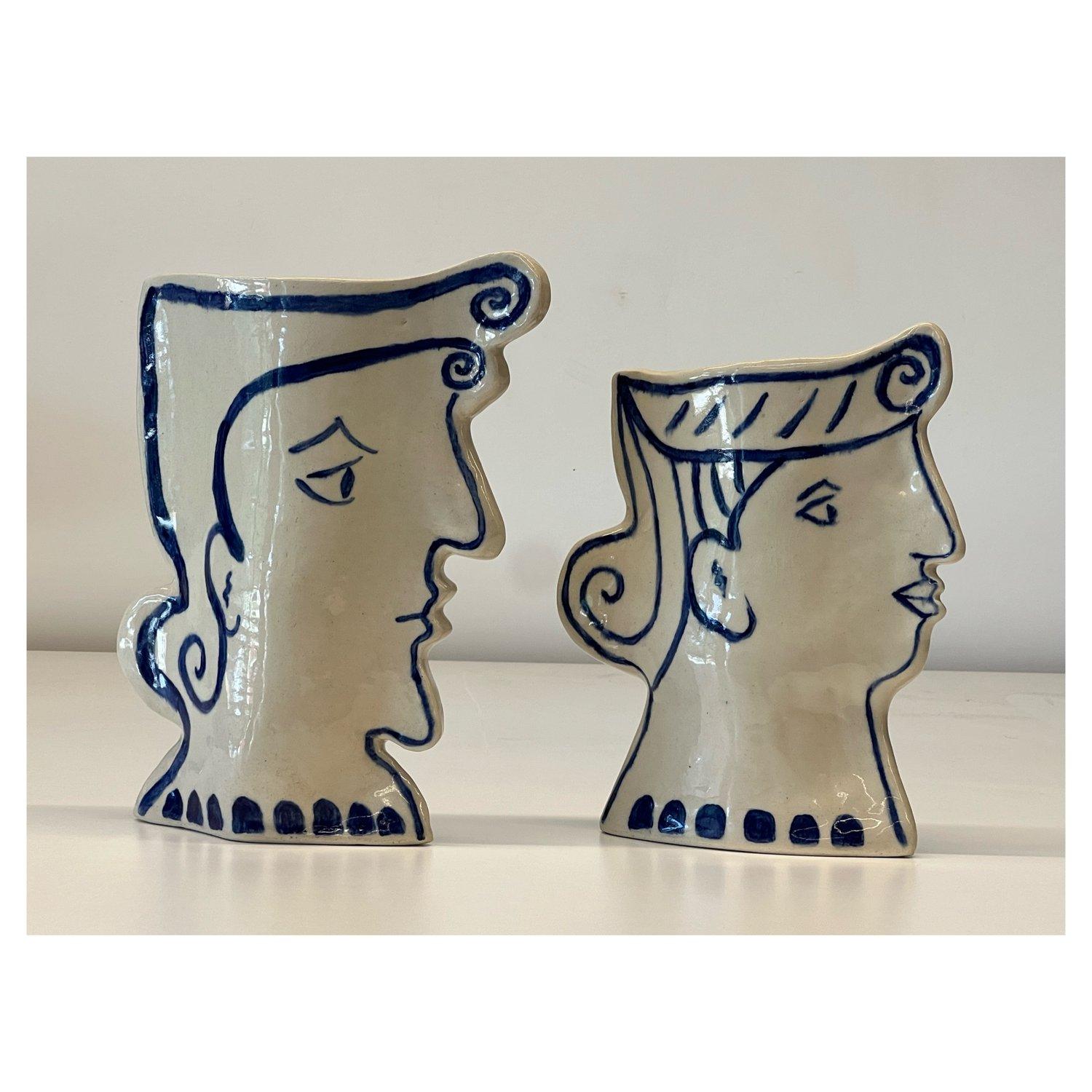 American Ceramic Stoneware Face Vases - a Pair