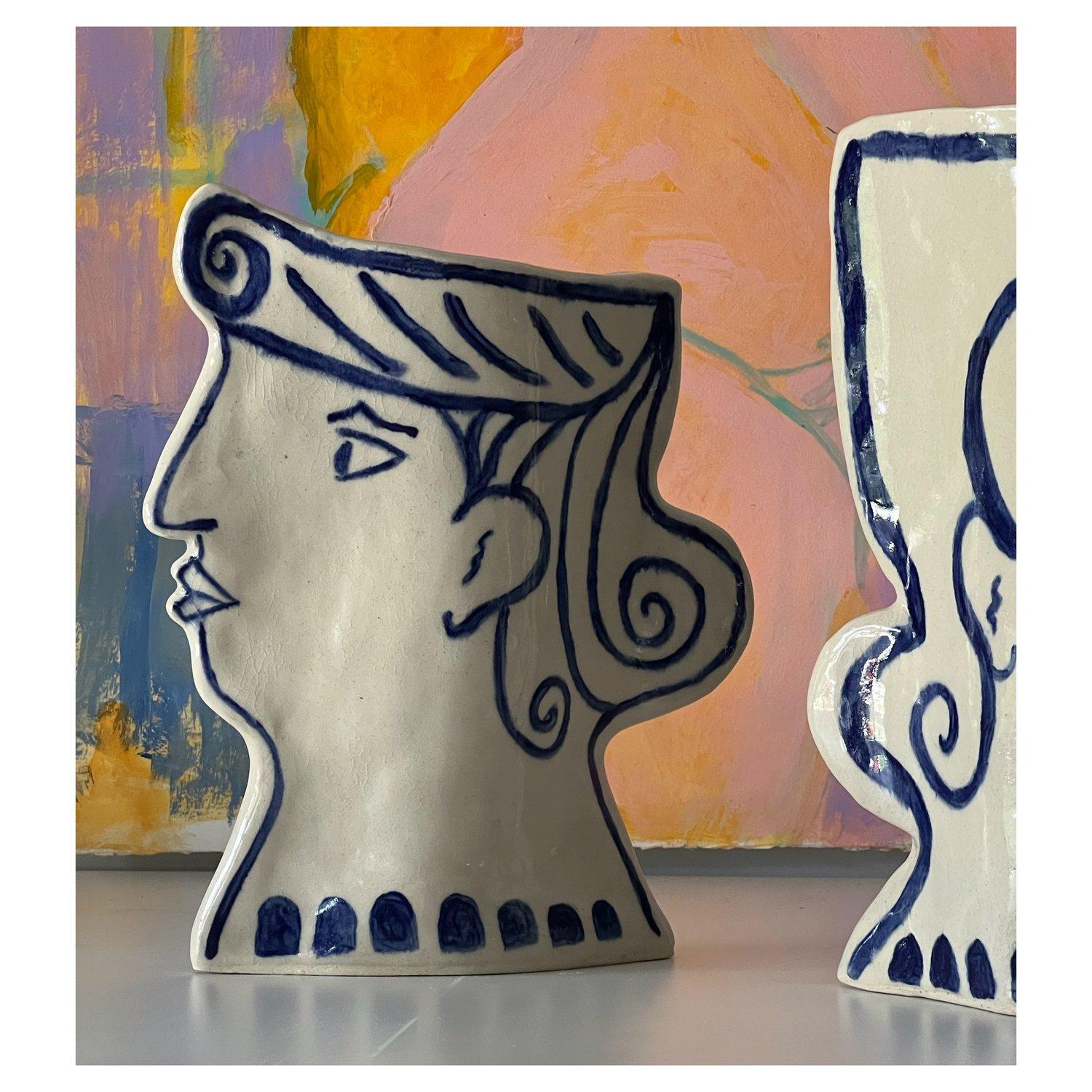 Ceramic Stoneware Face Vases - a Pair 2