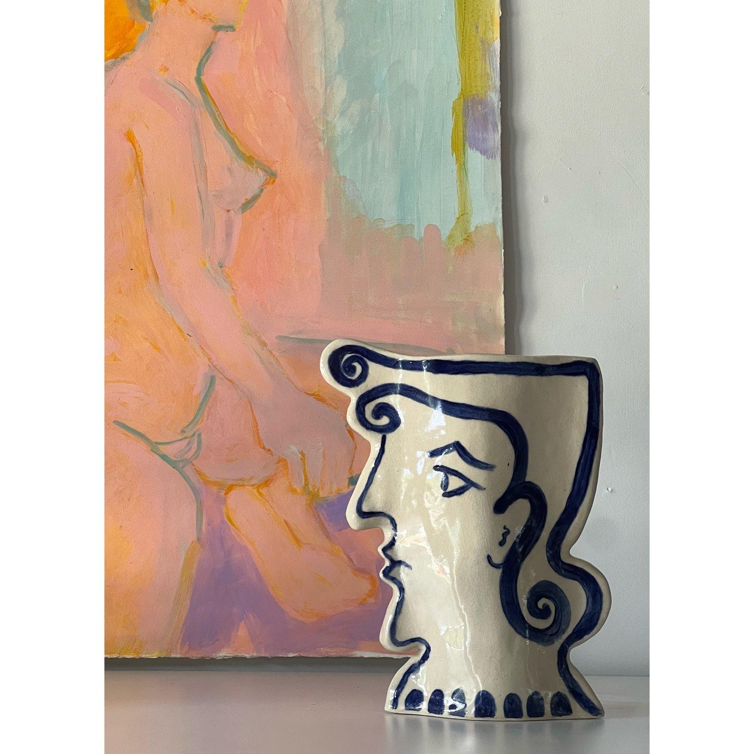 Ceramic Stoneware Face Vases - a Pair 3
