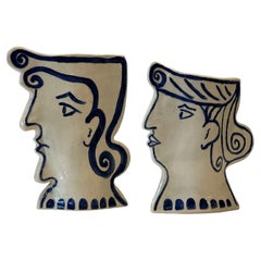 Ceramic Stoneware Face Vases - a Pair