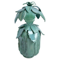 Ceramic Stoneware Green Leaves "Flora" Lamp by Keavy Murphree