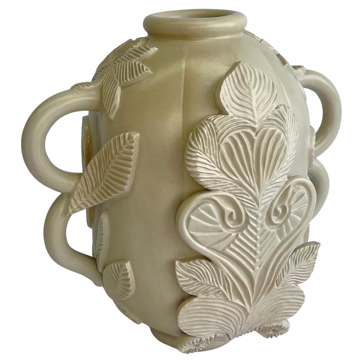 Art Nouveau Ceramic Stoneware Organic Contemporary Vase in Cream by Keavy Murphree For Sale