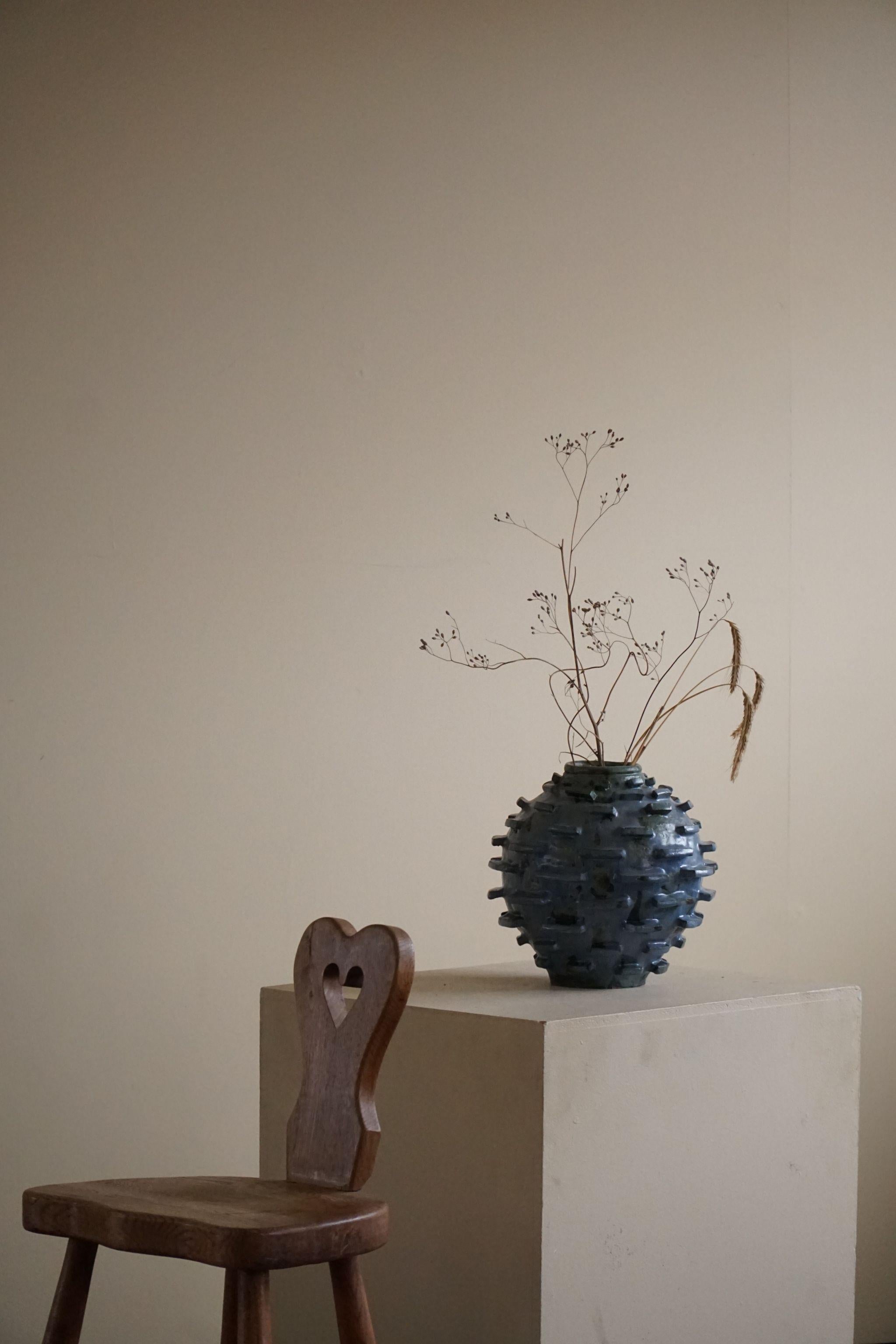 Scandinavian Modern Ceramic, Stoneware Vase in Blue / Green Glaze by Danish Artist Ole Victor, 2021