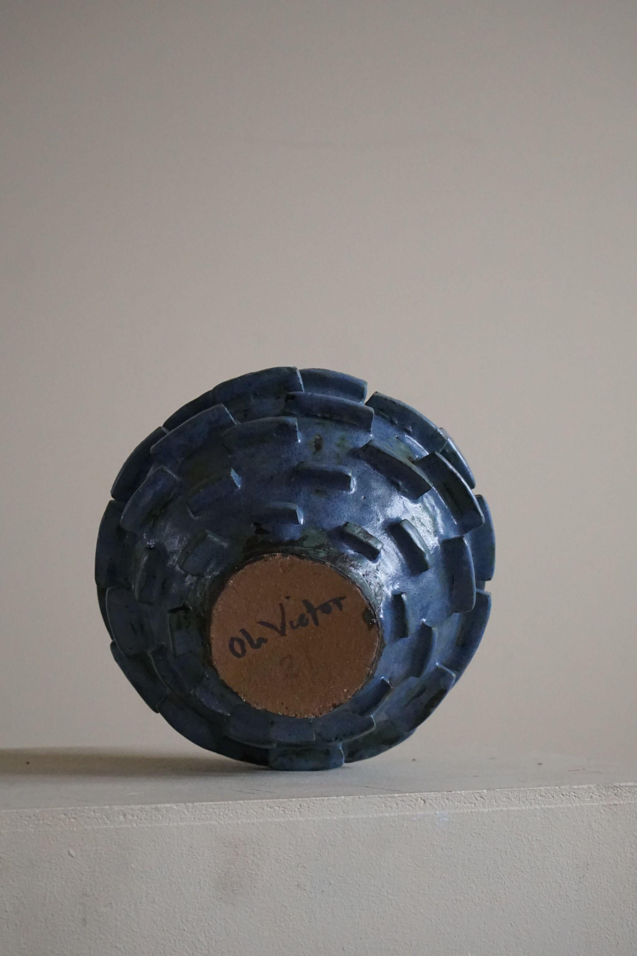 Hand-Crafted Ceramic, Stoneware Vase in Blue / Green Glaze by Danish Artist Ole Victor, 2021