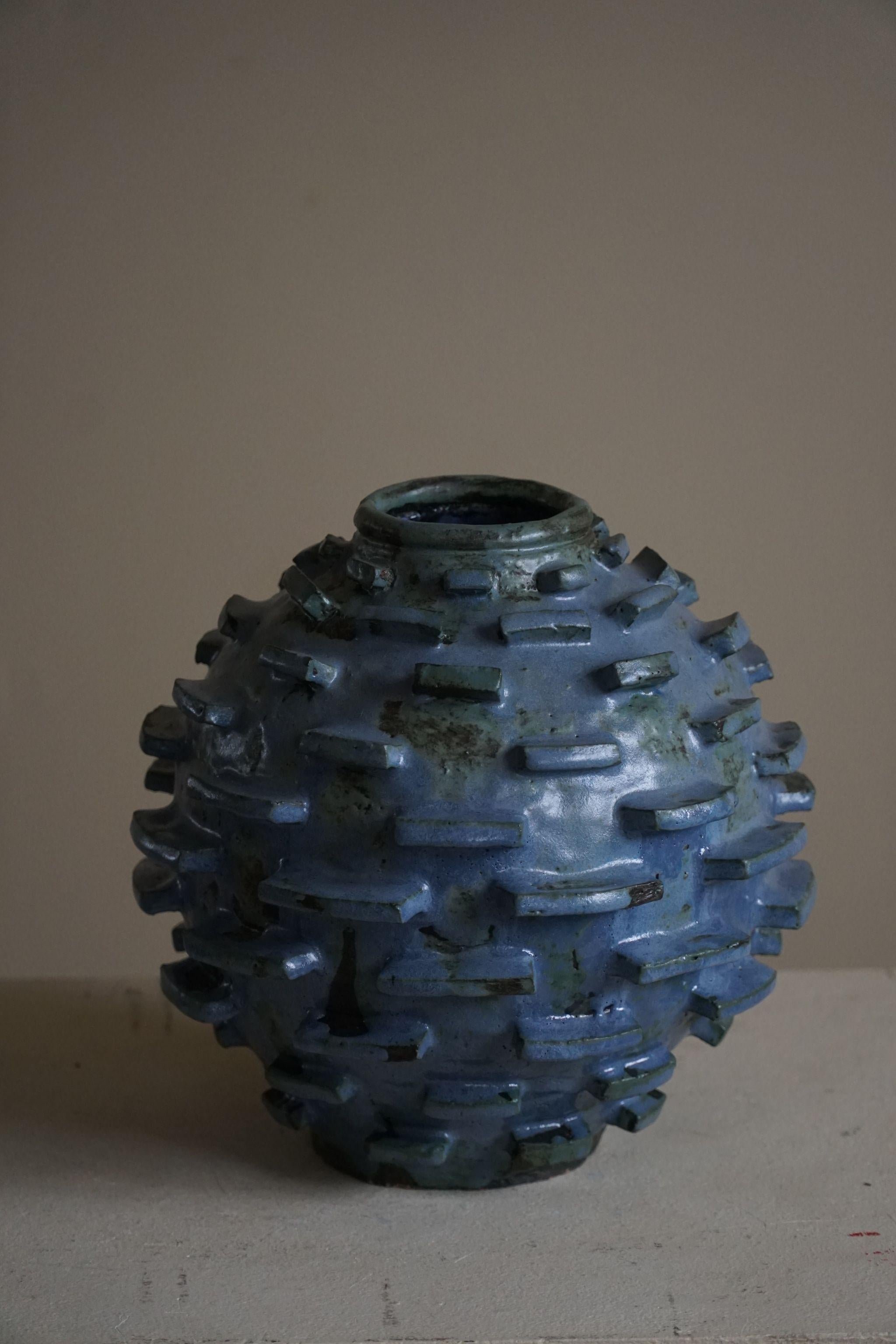 Ceramic, Stoneware Vase in Blue / Green Glaze by Danish Artist Ole Victor, 2021 In New Condition In Odense, DK