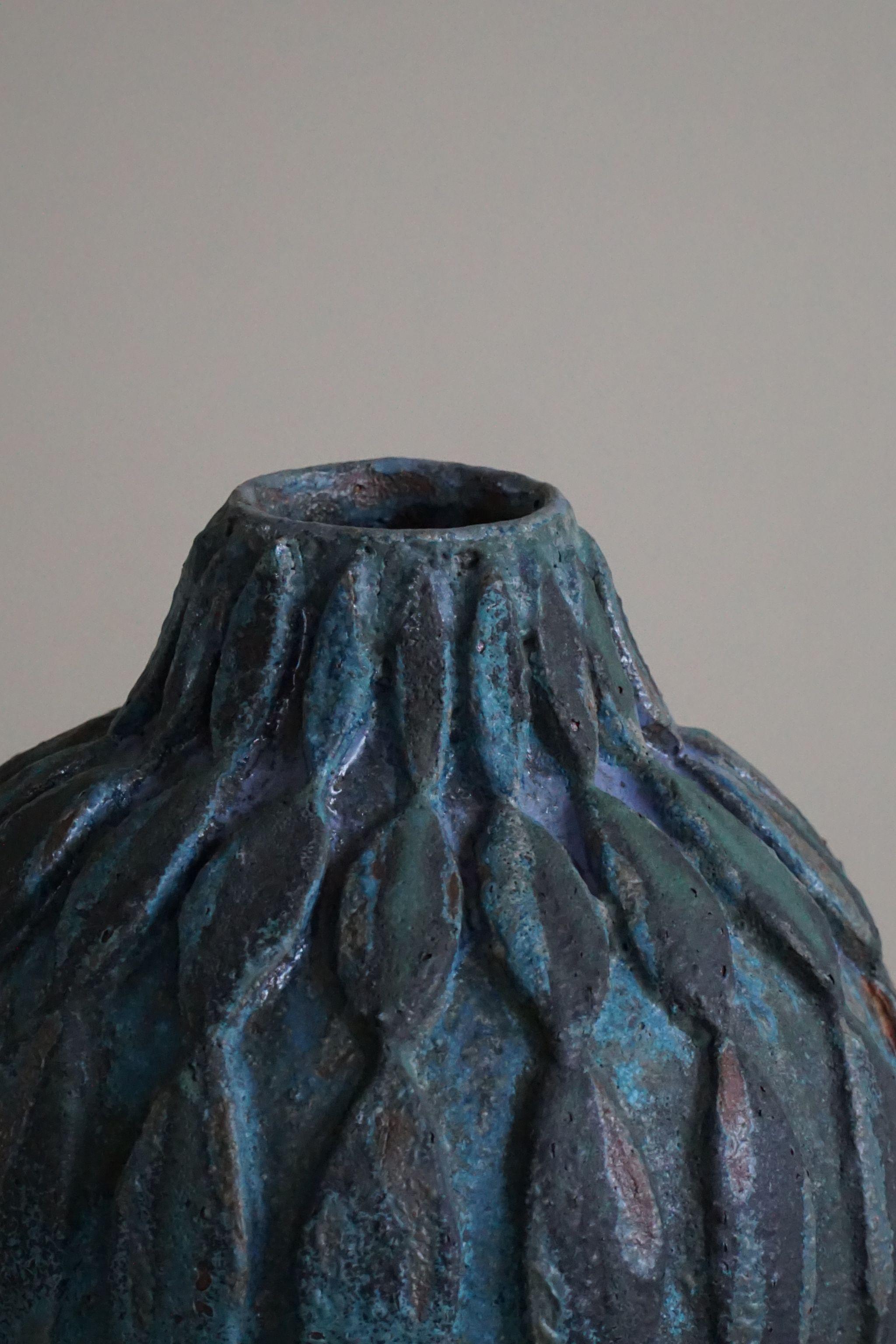 Ceramic, Stoneware Vase in Blue/Green Glaze by Danish Artist Ole Victor, 2021 In New Condition In Odense, DK