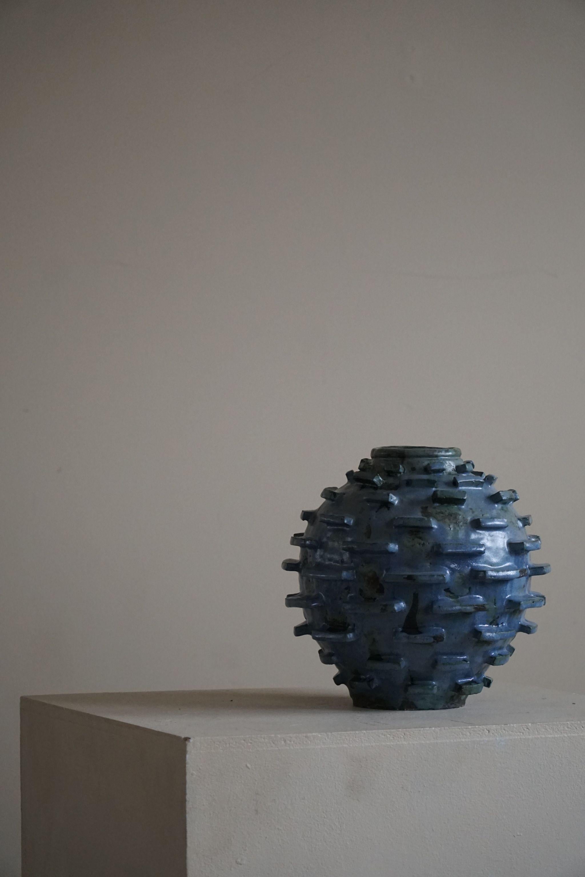 Contemporary Ceramic, Stoneware Vase in Blue / Green Glaze by Danish Artist Ole Victor, 2021