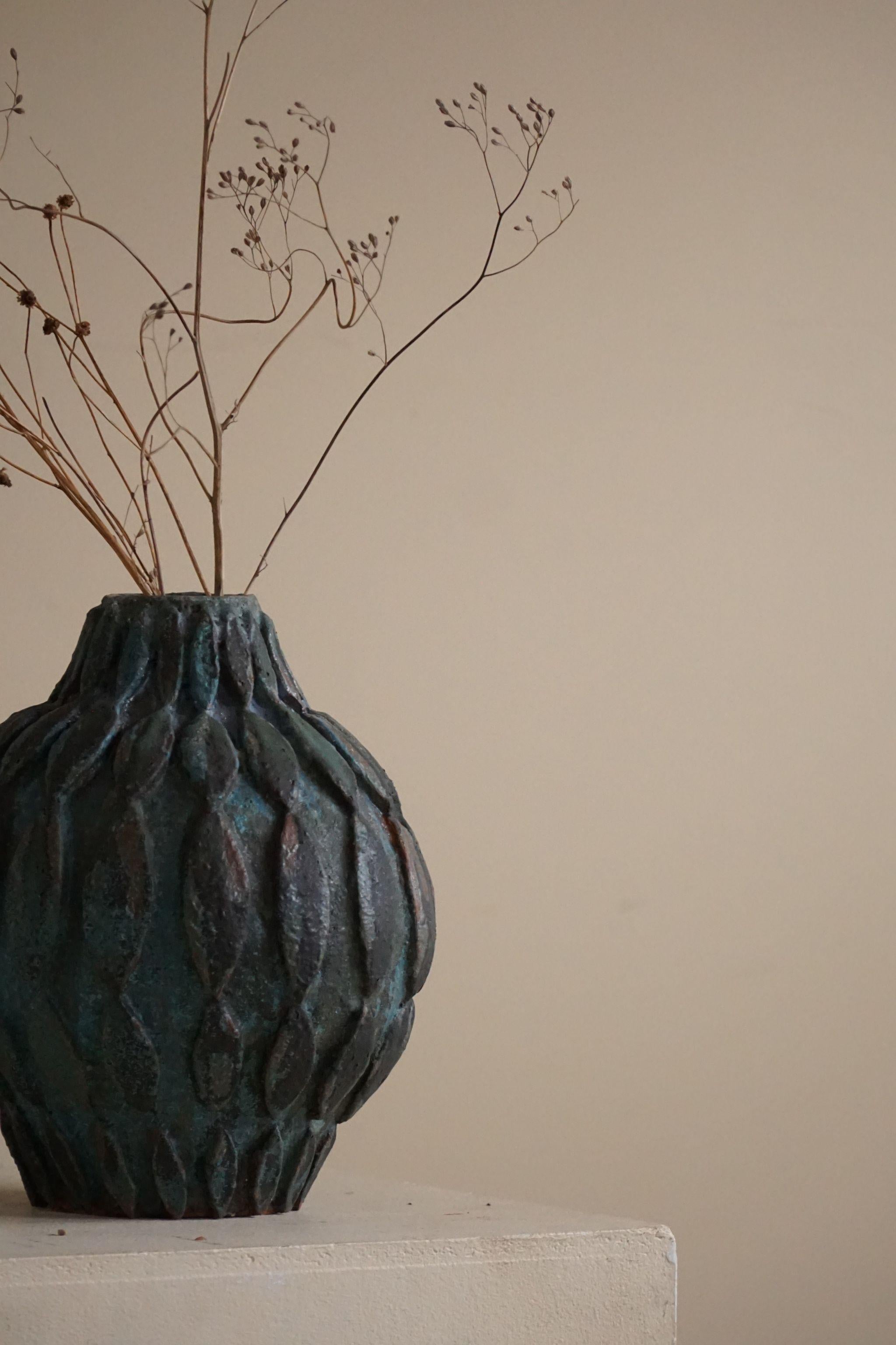 Ceramic, Stoneware Vase in Blue/Green Glaze by Danish Artist Ole Victor, 2021 2