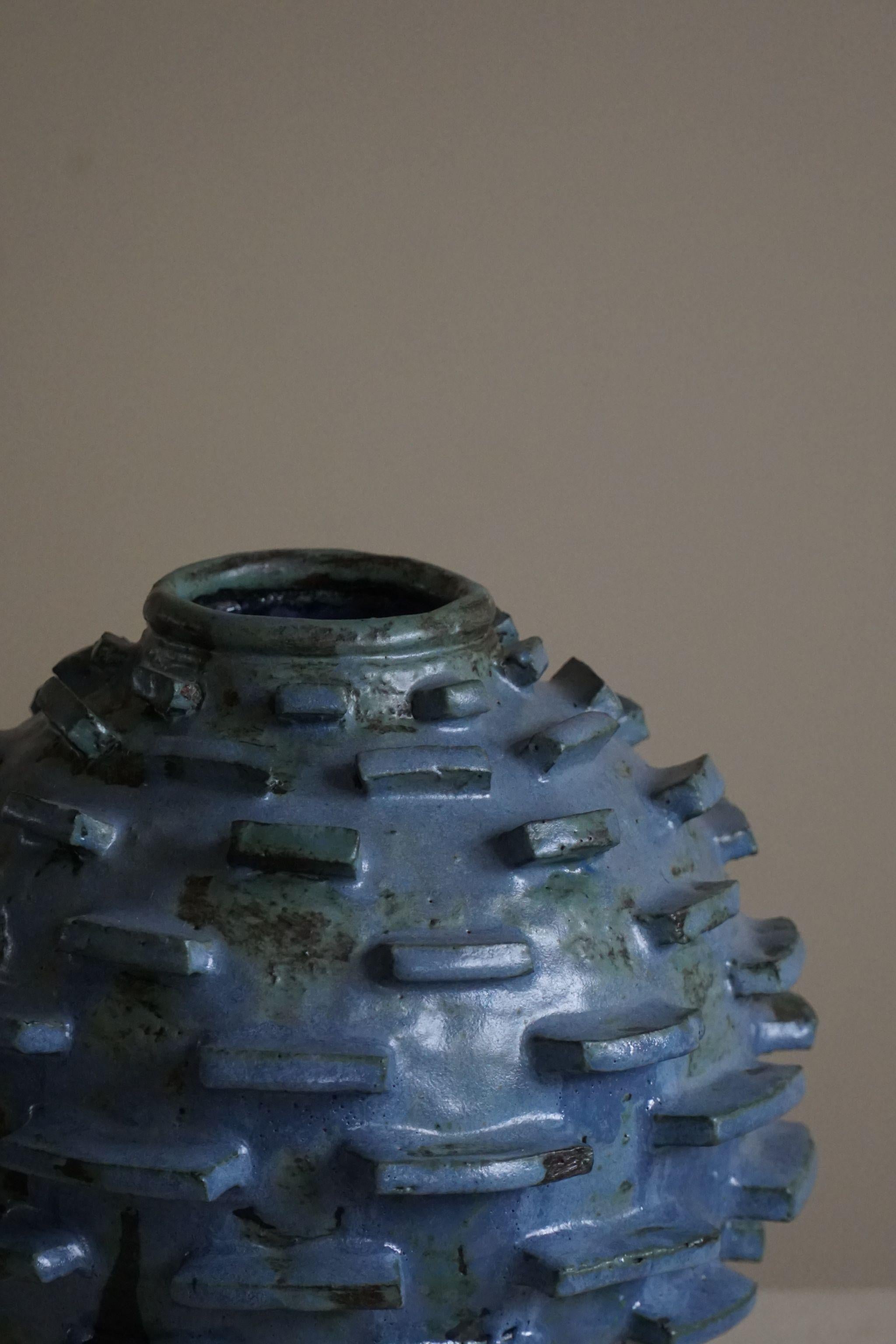 Ceramic, Stoneware Vase in Blue / Green Glaze by Danish Artist Ole Victor, 2021 3