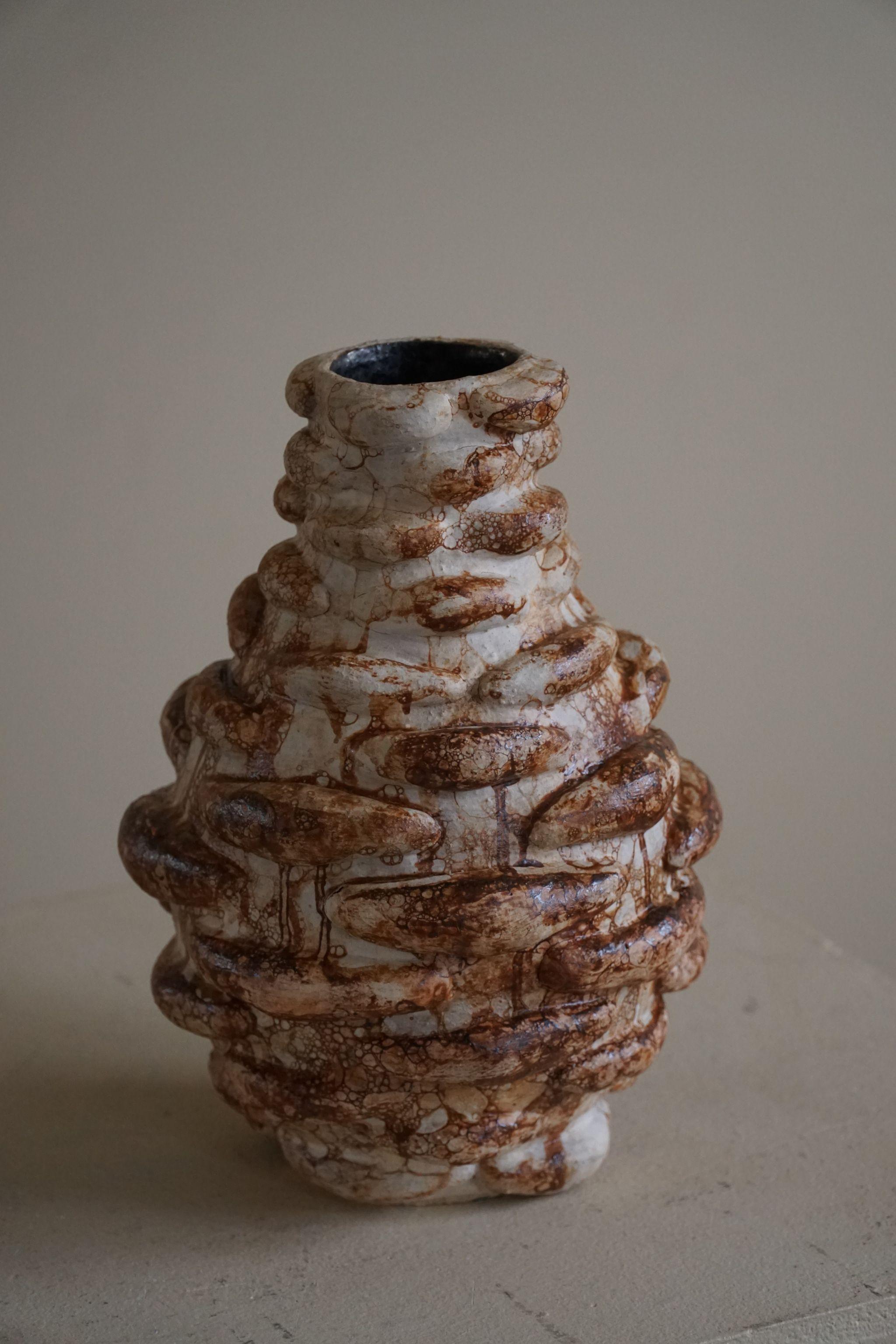 Hand-Crafted Ceramic, Stoneware Vase in Earthen Colored Glaze by Danish Artist Ole Victor