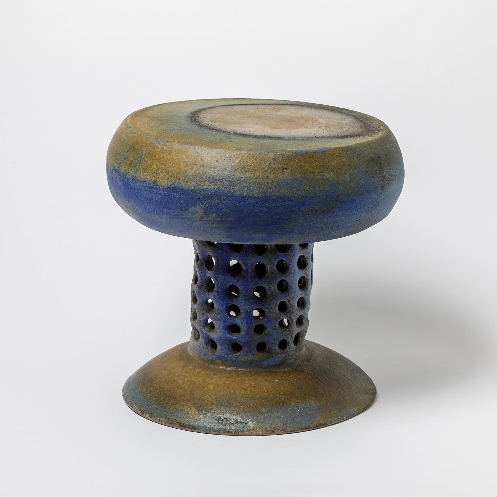 French Ceramic Stool or Table with Glazes Decoration by Mia Jensen, circa 2021
