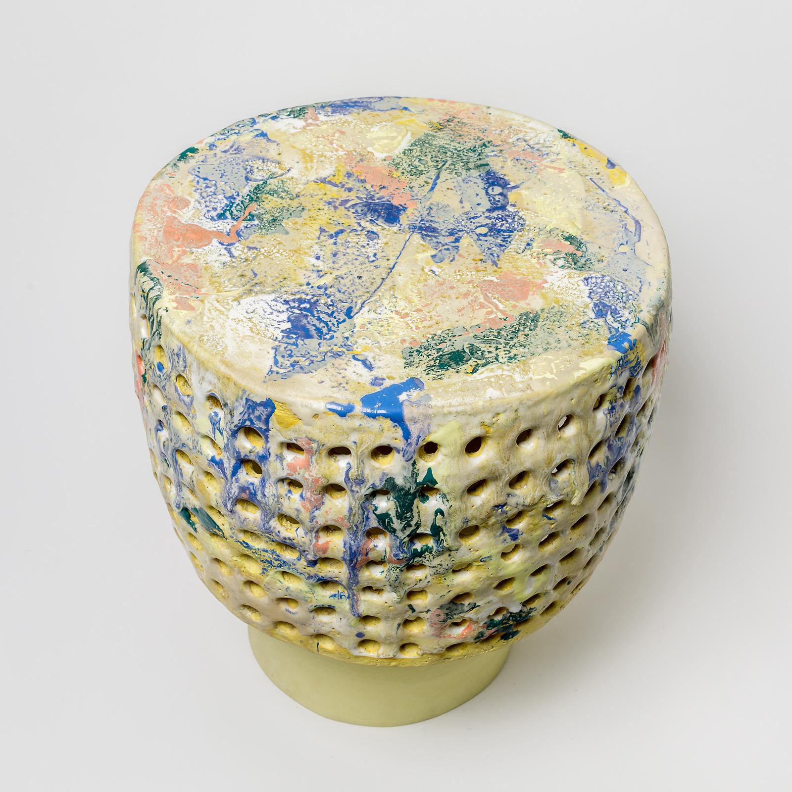 Contemporary Ceramic Stool or Table with Glazes Decoration by Mia Jensen, circa 2021