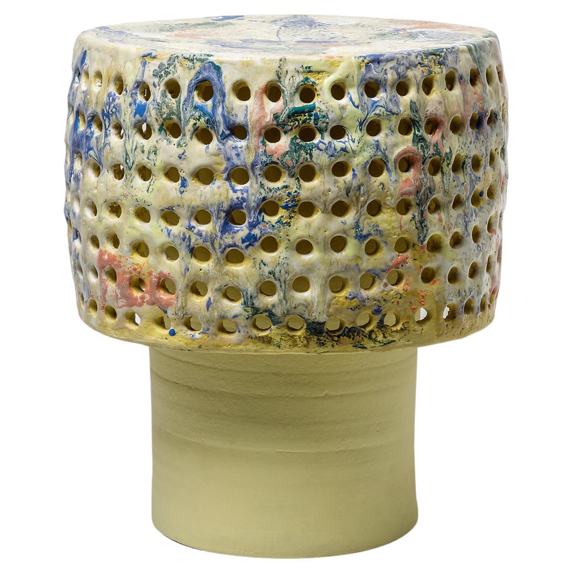 Ceramic Stool or Table with Glazes Decoration by Mia Jensen, circa 2021 For Sale at 1stDibs