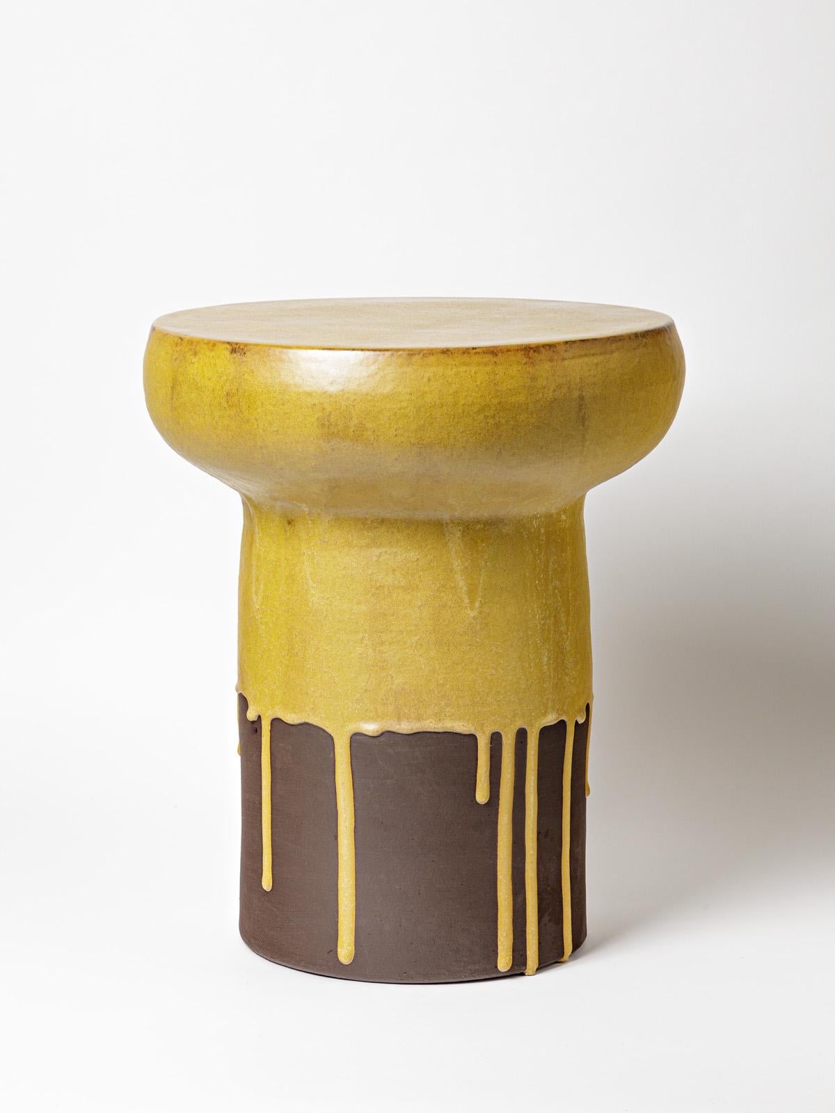 A ceramic stool or table with glazes decoration by Mia Jensen.
Unique piece.
Signed under the base.
Circa 2022.
