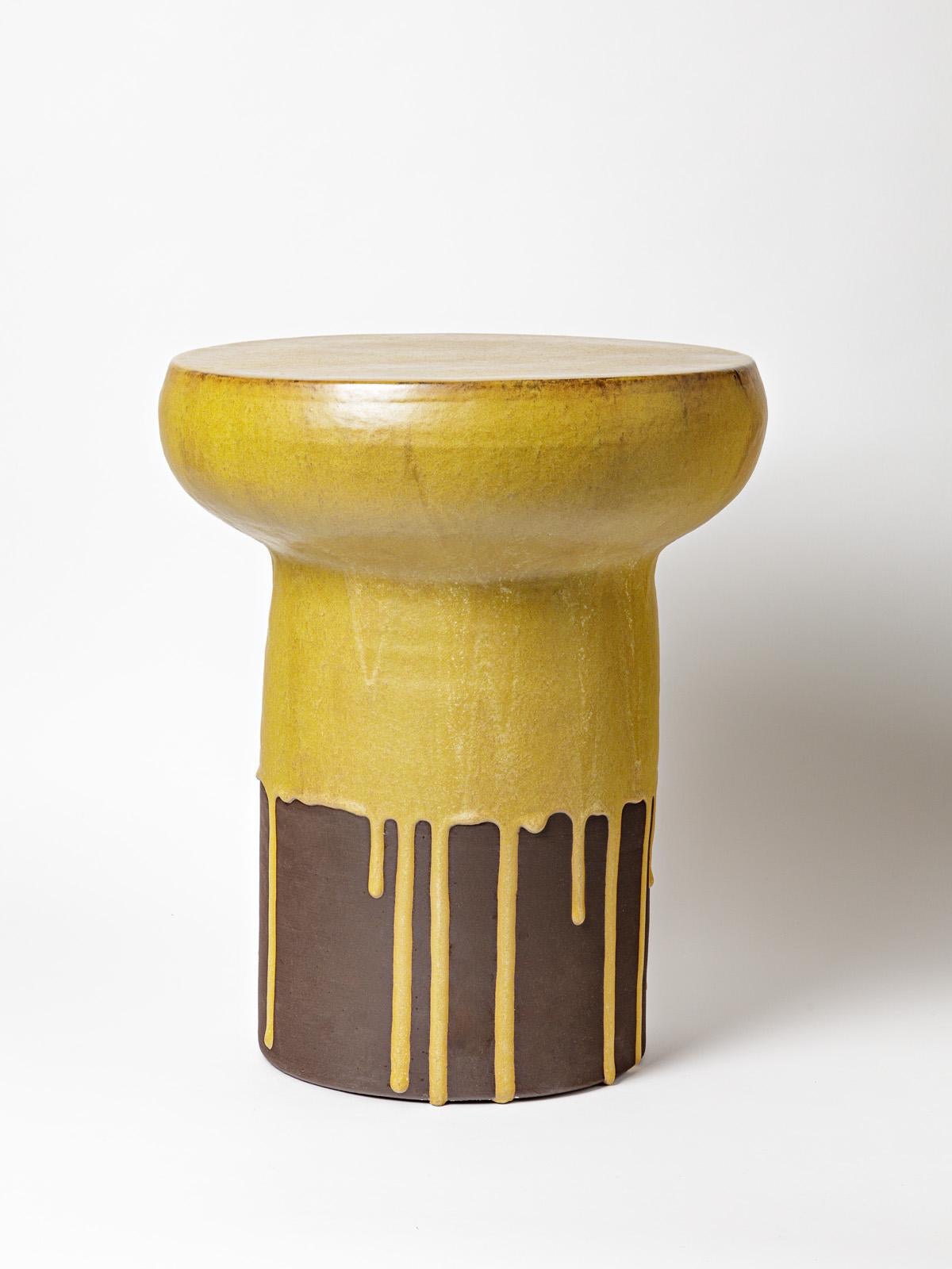Beaux Arts Ceramic Stool or Table with Glazes Decoration by Mia Jensen, circa 2022