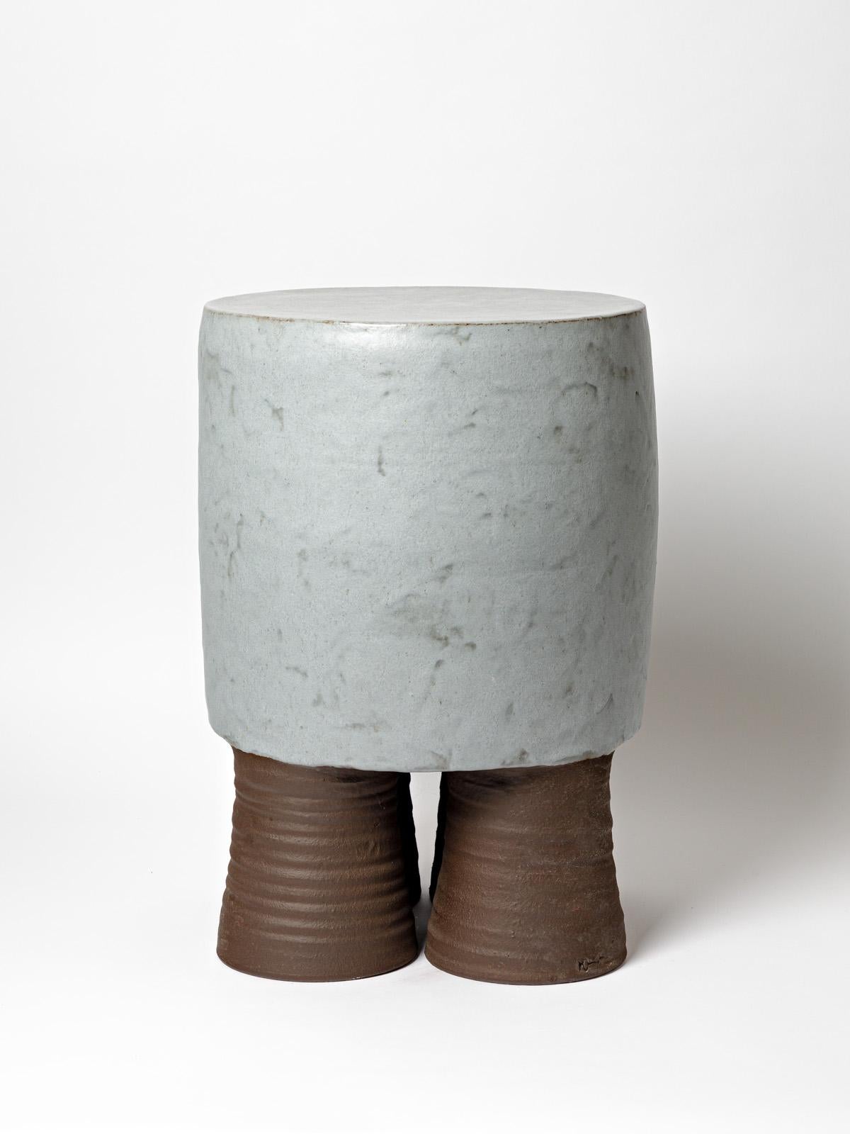 Beaux Arts Ceramic Stool or Table with Glazes Decoration by Mia Jensen, circa 2022 For Sale