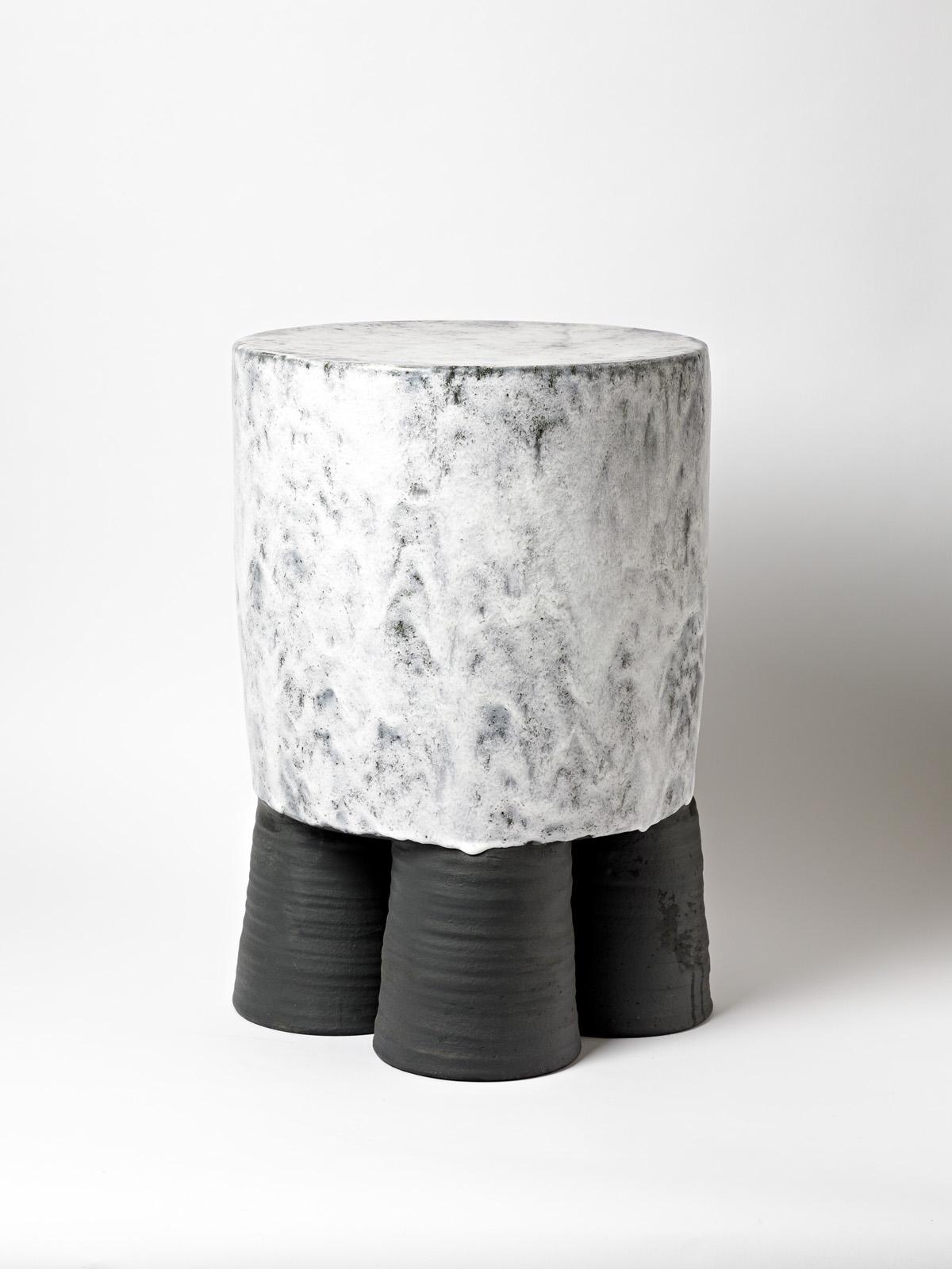 French Ceramic Stool or Table with Glazes Decoration by Mia Jensen, circa 2022