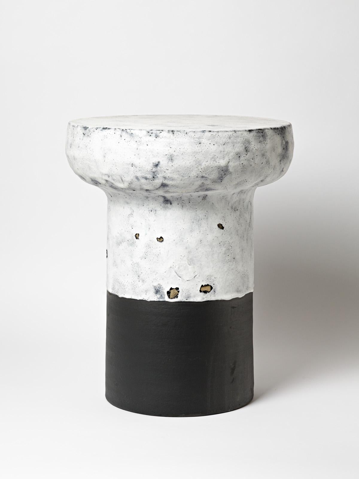 Beaux Arts Ceramic Stool or Table with Glazes Decoration by Mia Jensen, circa 2022