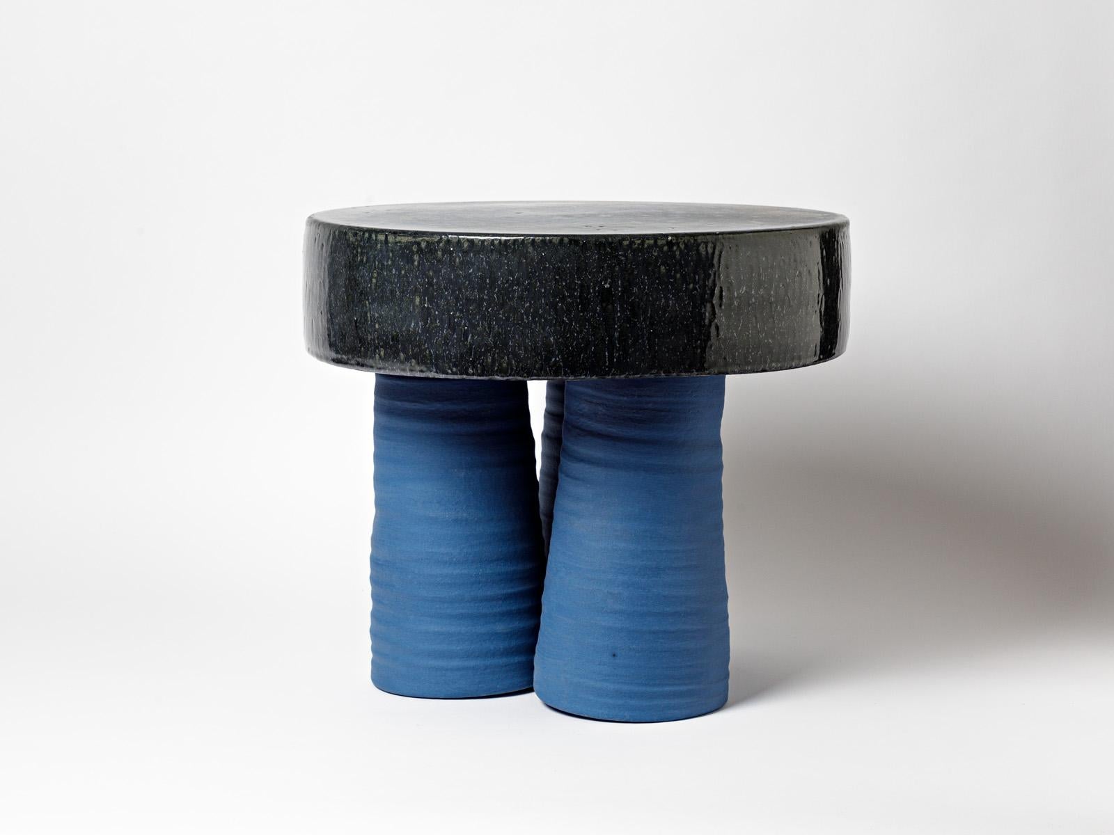 French Ceramic Stool or Table with Glazes Decoration by Mia Jensen, circa 2022