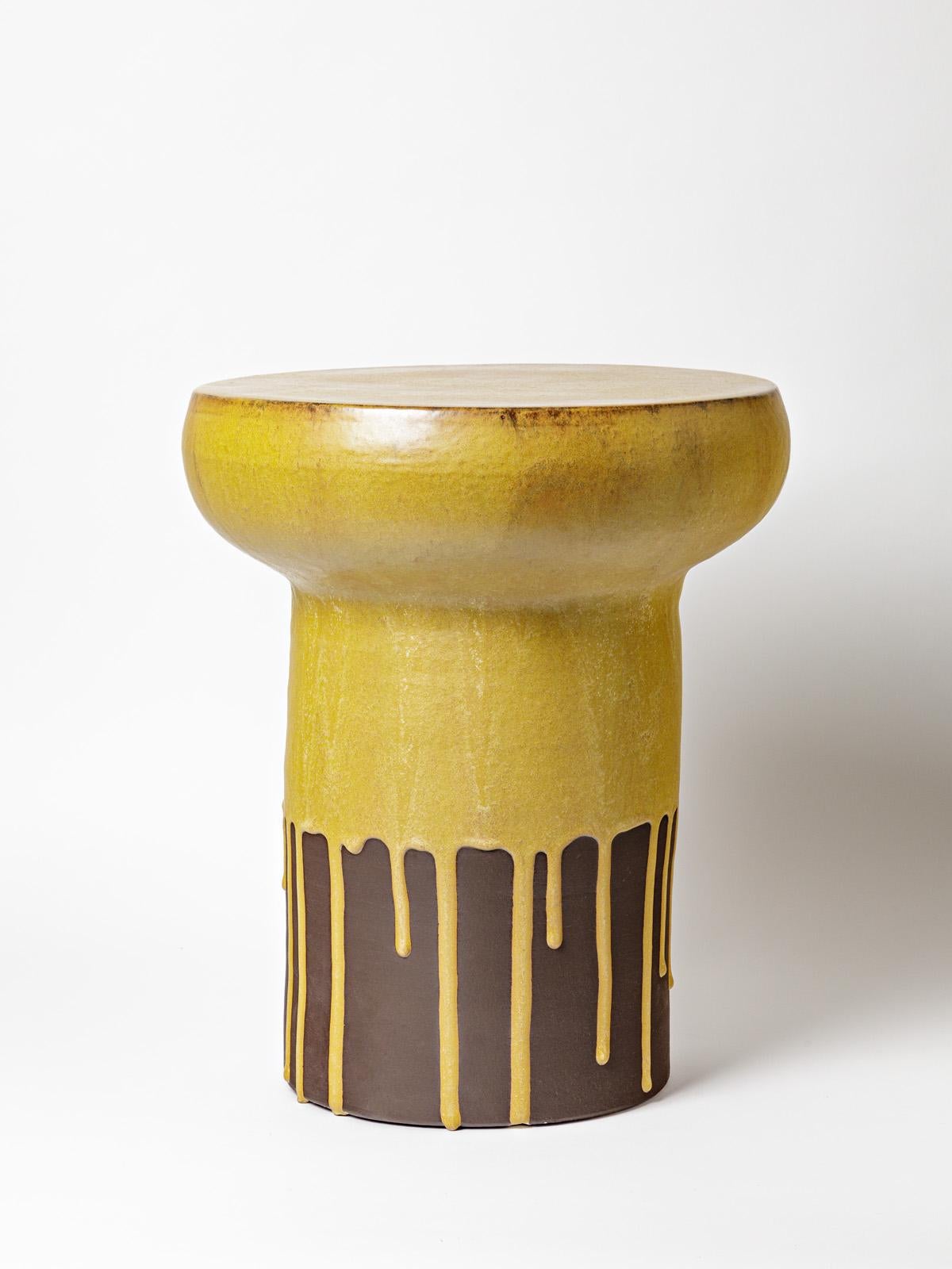 French Ceramic Stool or Table with Glazes Decoration by Mia Jensen, circa 2022