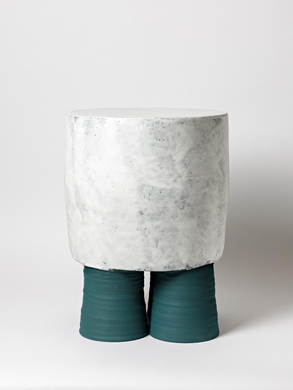 French Ceramic Stool or Table with Glazes Decoration by Mia Jensen, circa 2022 For Sale