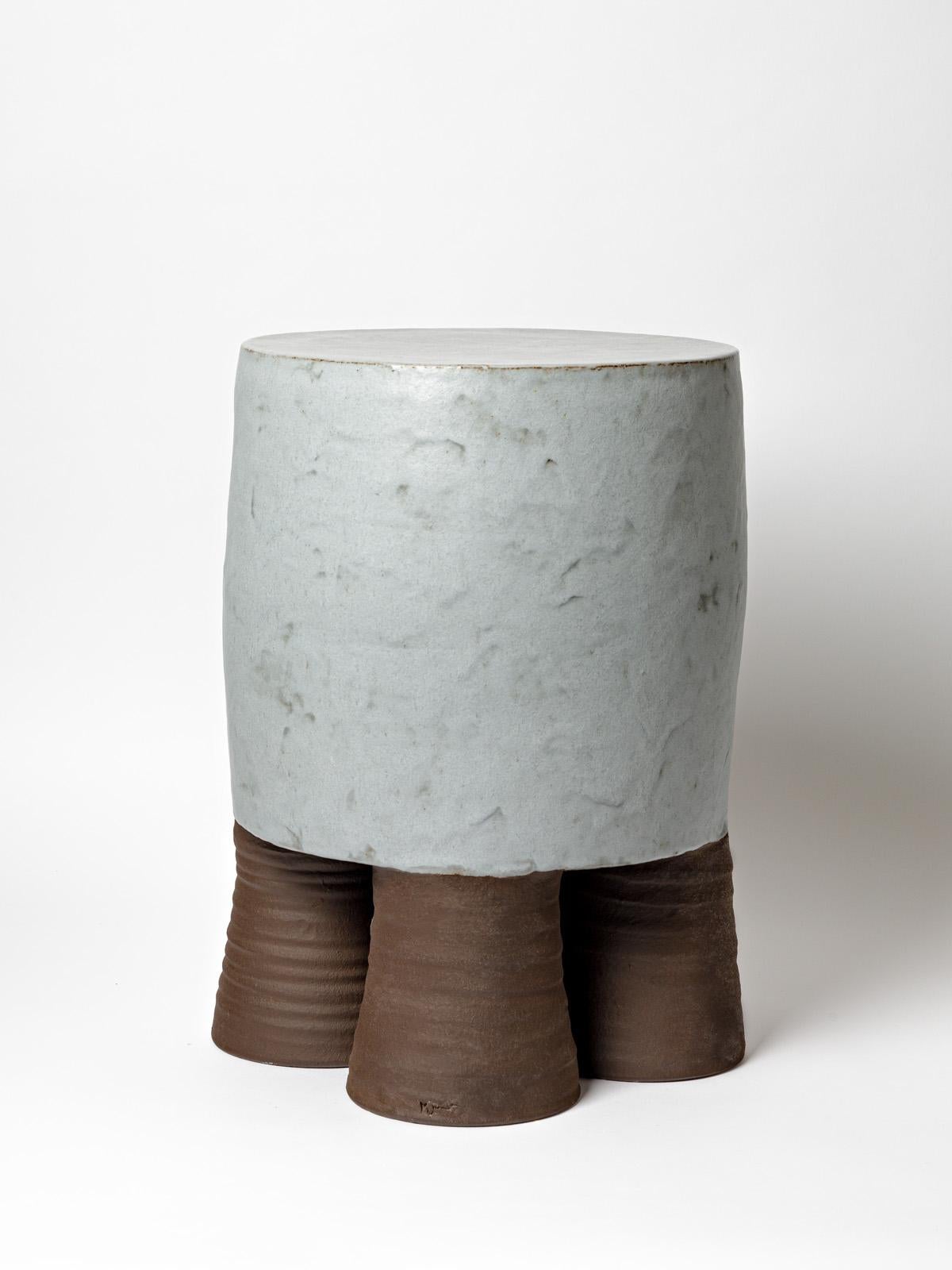 French Ceramic Stool or Table with Glazes Decoration by Mia Jensen, circa 2022 For Sale