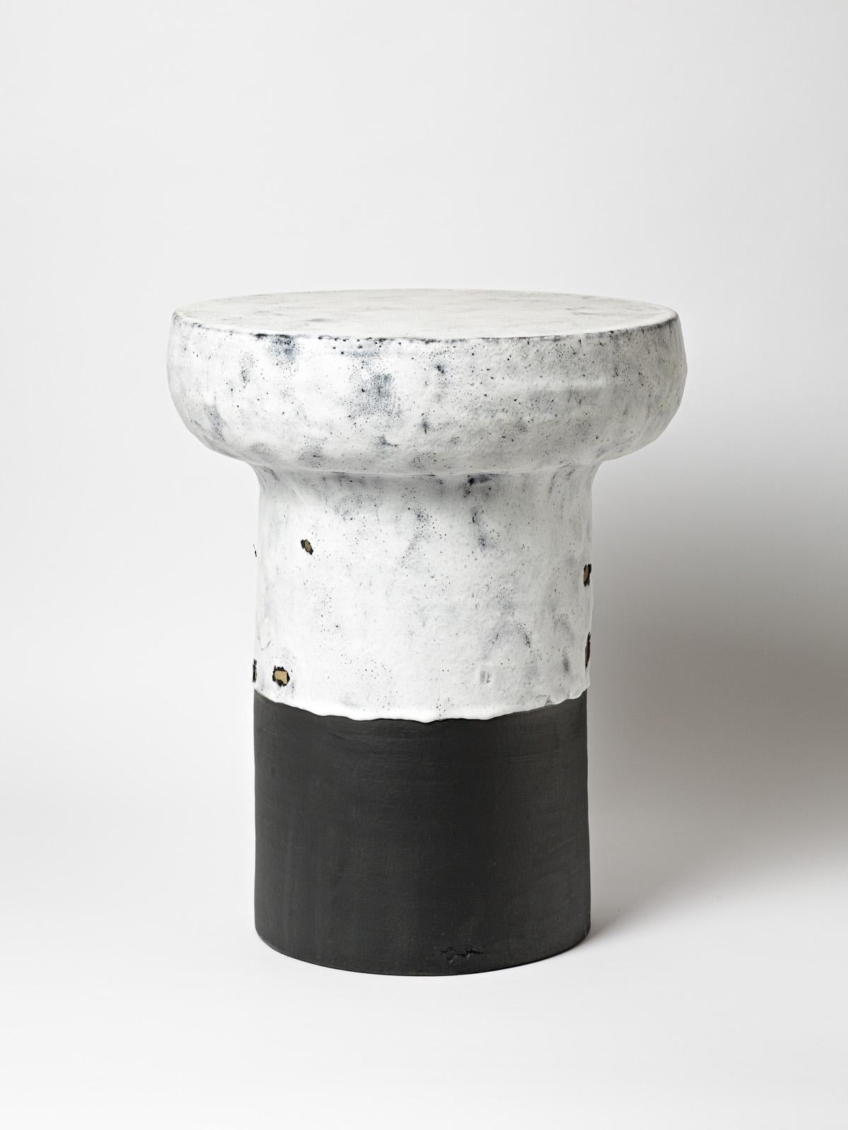 French Ceramic Stool or Table with Glazes Decoration by Mia Jensen, circa 2022