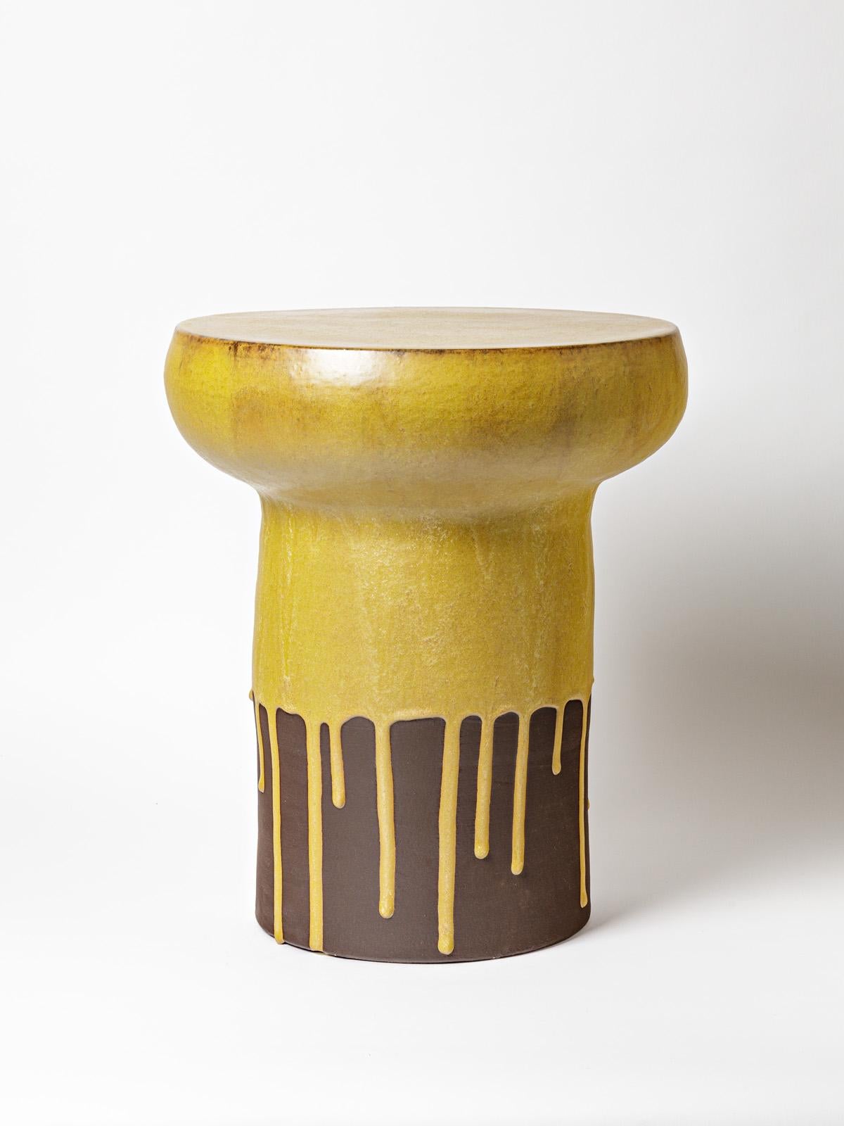 Ceramic Stool or Table with Glazes Decoration by Mia Jensen, circa 2022 In New Condition In Saint-Ouen, FR
