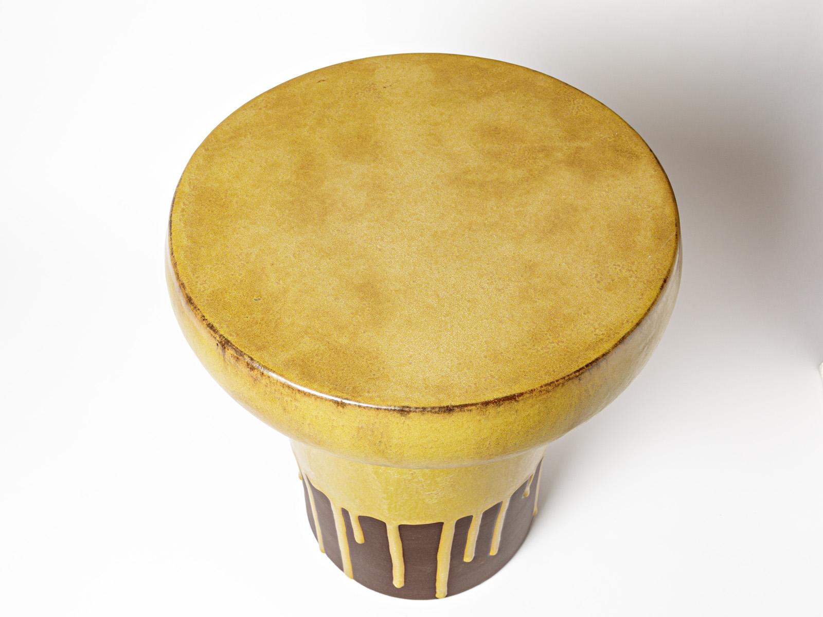 Contemporary Ceramic Stool or Table with Glazes Decoration by Mia Jensen, circa 2022