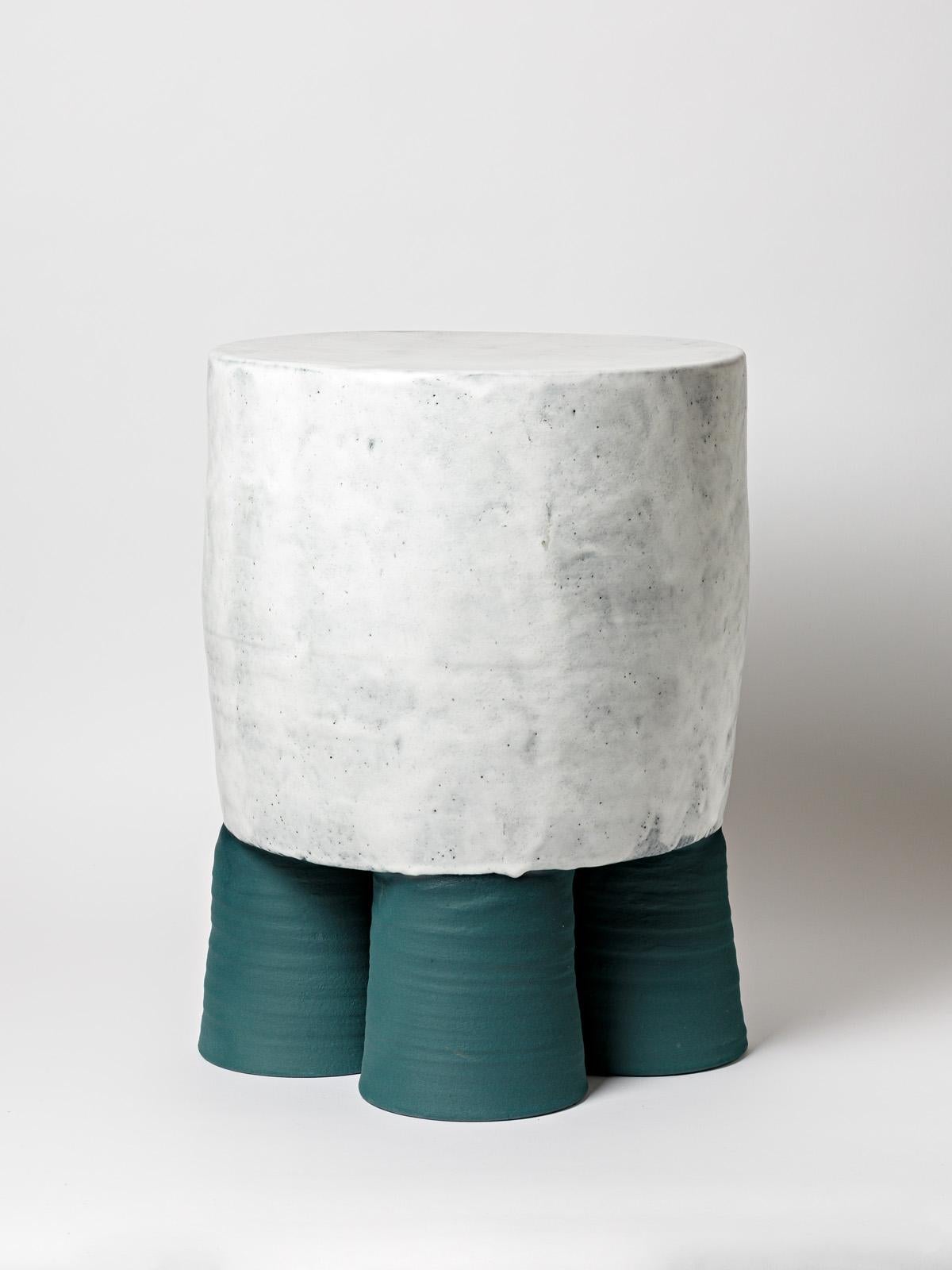 Contemporary Ceramic Stool or Table with Glazes Decoration by Mia Jensen, circa 2022 For Sale