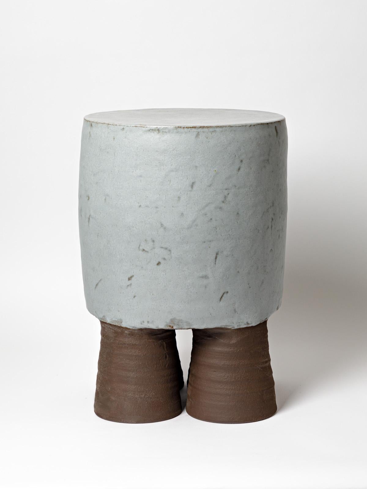 Contemporary Ceramic Stool or Table with Glazes Decoration by Mia Jensen, circa 2022 For Sale