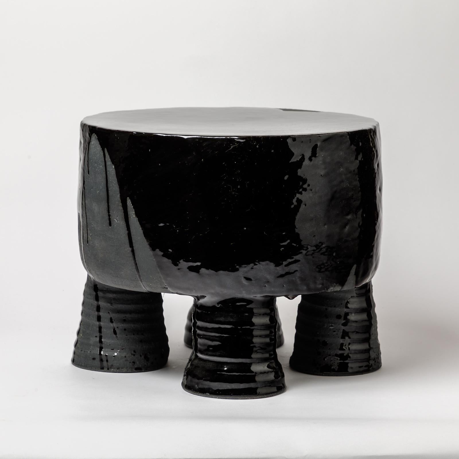 Beaux Arts Ceramic Stool with Black Glazes Decoration by Mia Jensen, circa 2021