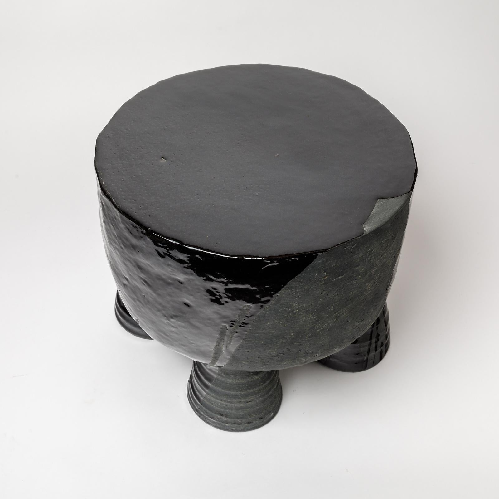 Ceramic Stool with Black Glazes Decoration by Mia Jensen, circa 2021 In New Condition In Saint-Ouen, FR