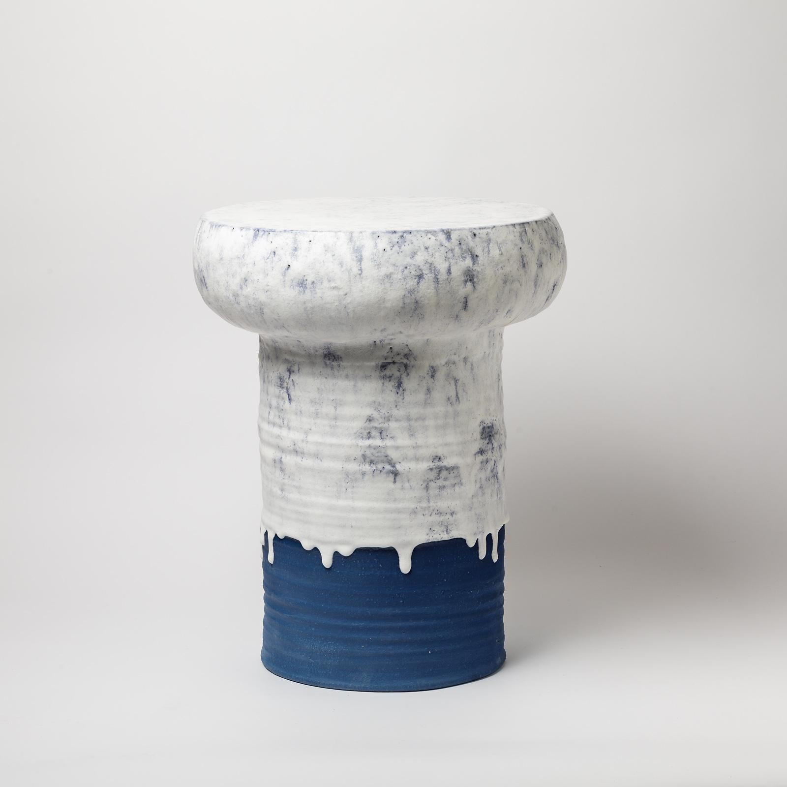 A ceramic stool with blue and white glazes decoration by Mia Jensen.
Unique piece.
Signed under the base.
Circa 2021.