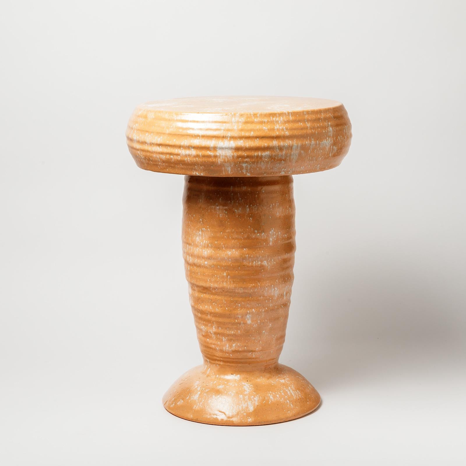 Ceramic Stool with Orange and White Glazes Decoration by Mia Jensen, circa 2021 In New Condition For Sale In Saint-Ouen, FR