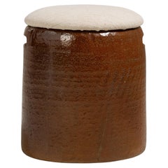 Mid-Century Ceramic Stool with Upholstered Seat, Germany, Circa 1960