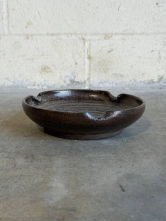 Ceramic Studio Pottery Ashtray Plate Brown Glaze Mid-Century Modern 1970s