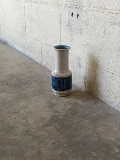 Ceramic Studio Pottery Textured Blue and White Vase Mid-Century Modern 1970s