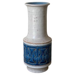 Ceramic Studio Pottery Textured Blue and White Vase Mid-Century Modern 1970s