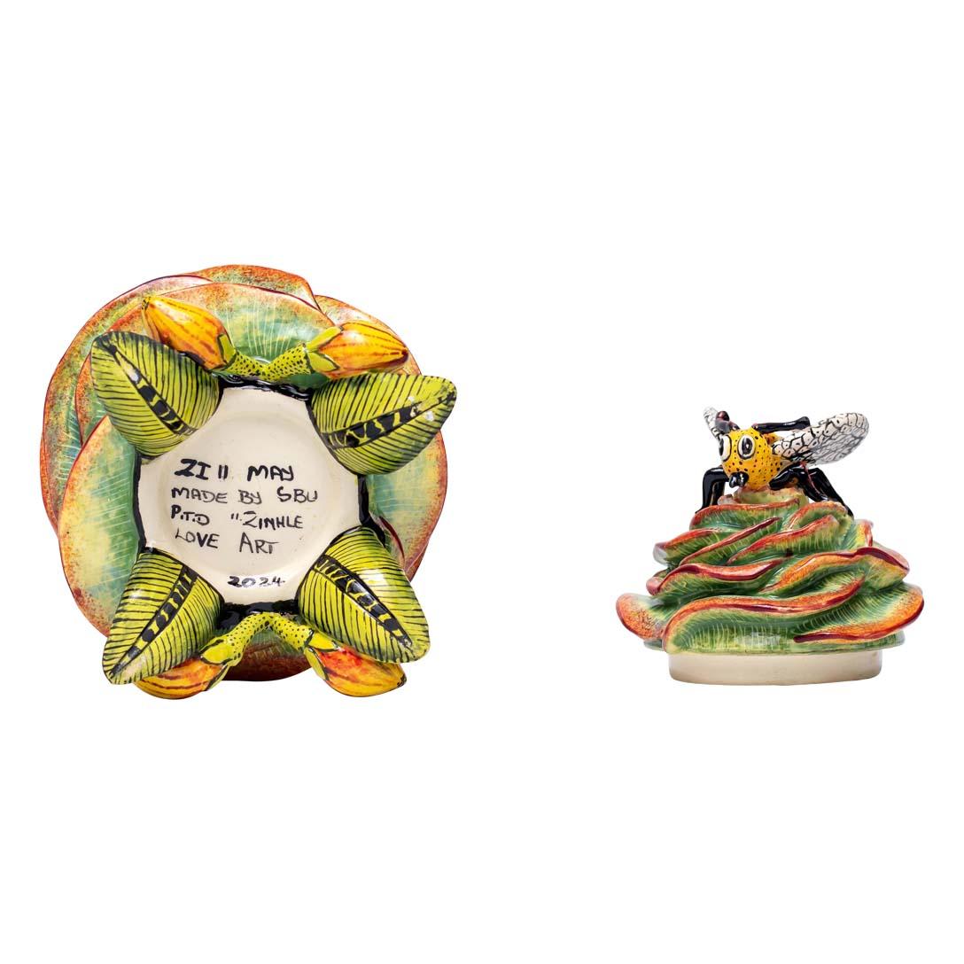 Succulent, Bee Jewelry Box
Hand-Painted by Zinhle Nene & Sculpted by Sfiso Mvelase
Love Art Ceramic, South Africa, 2024

Introducing the enchanting Succulent, Bee Jewelry Box, a captivating piece of ceramic art crafted by Love Art Ceramic in South