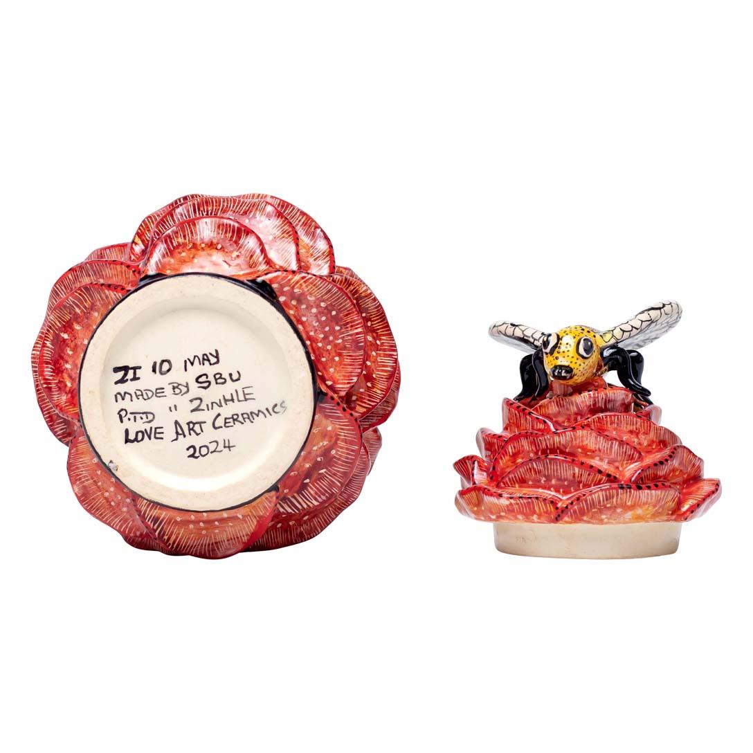 Modern Ceramic succulent Plant With Bee Jewelry Box   , hand made in South Africa
