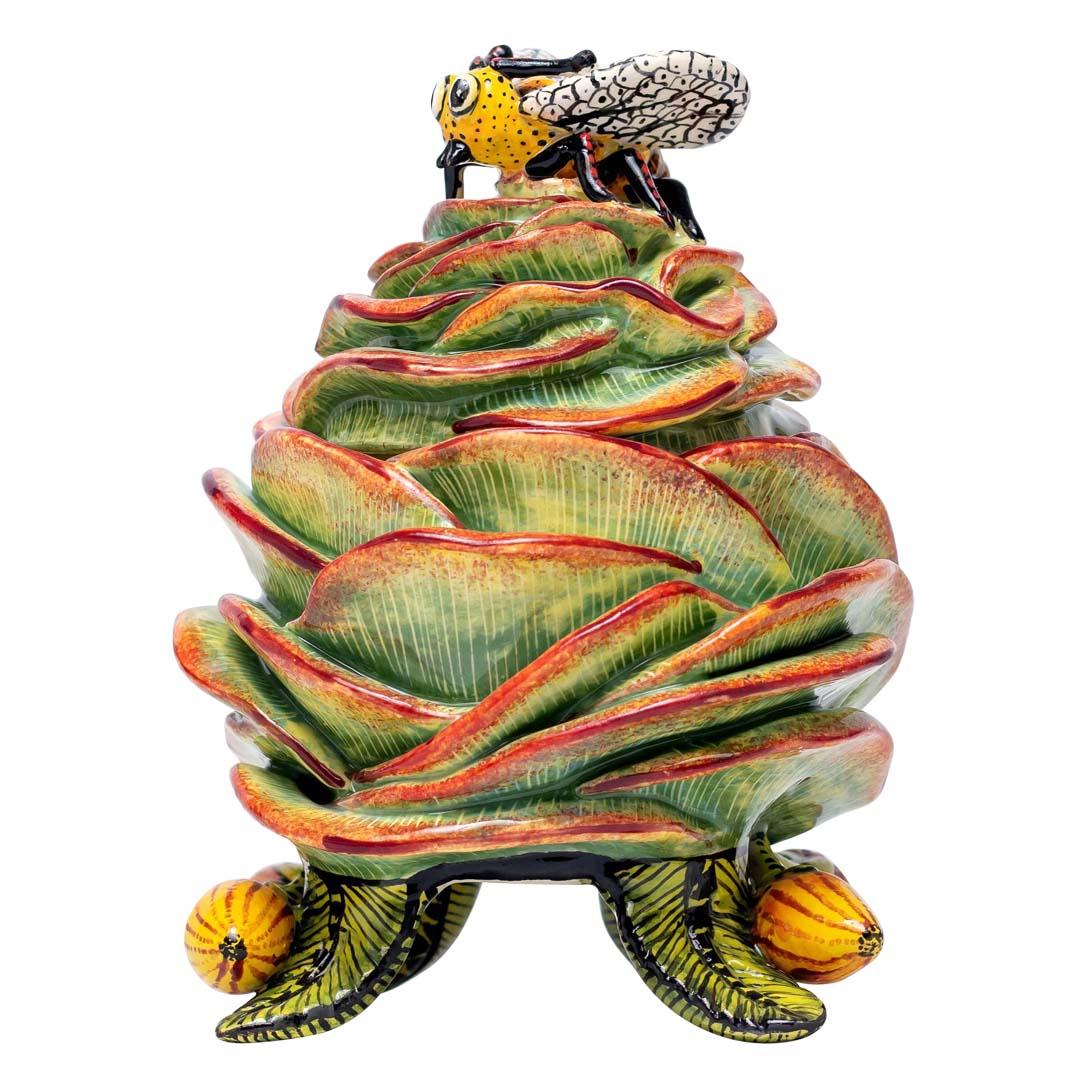 South African Ceramic succulent Plant With Bee Jewelry Box   , hand made in South Africa