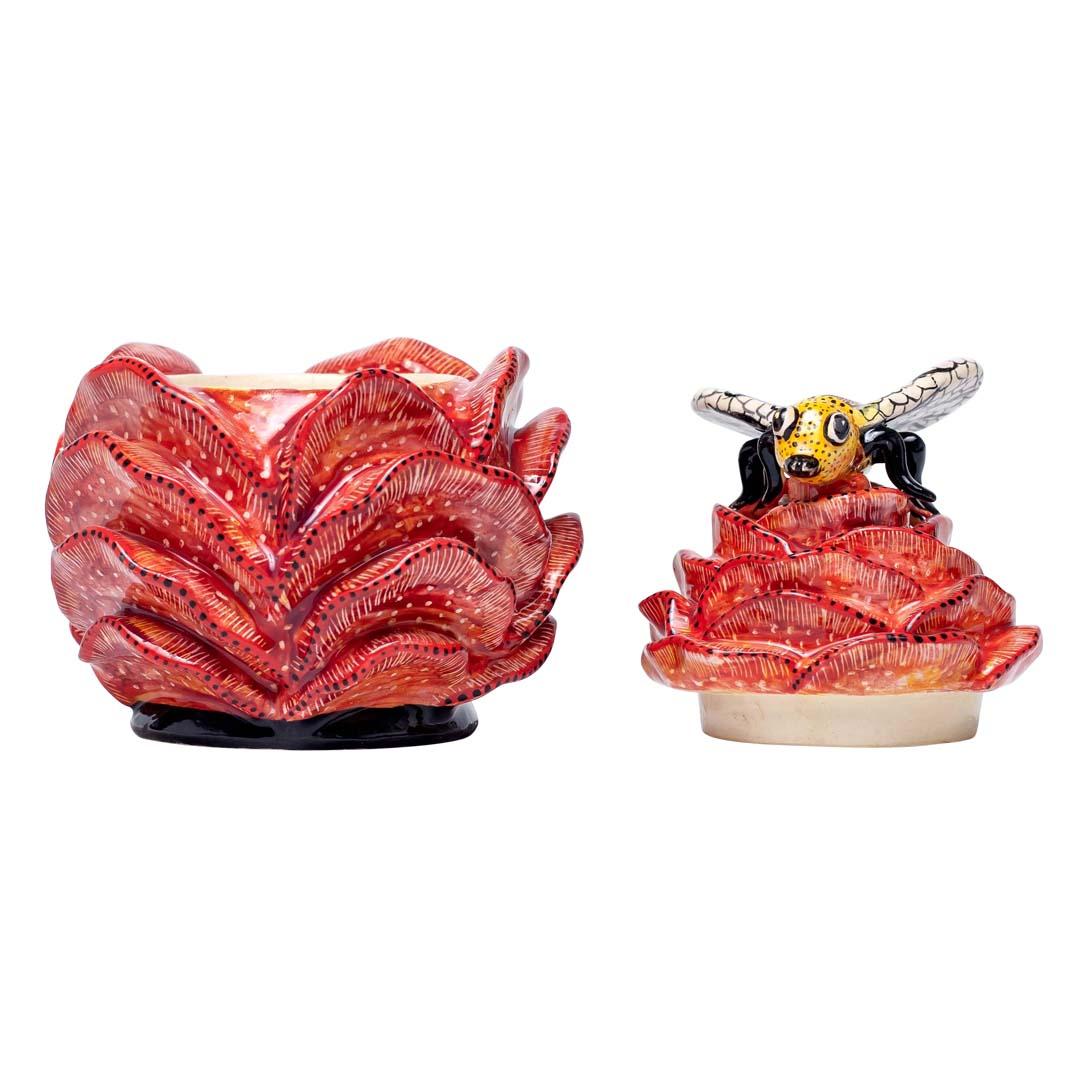 South African Ceramic succulent Plant With Bee Jewelry Box   , hand made in South Africa